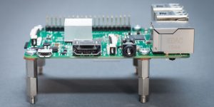 Raspberry Pi 3 side with heatsink and spacers