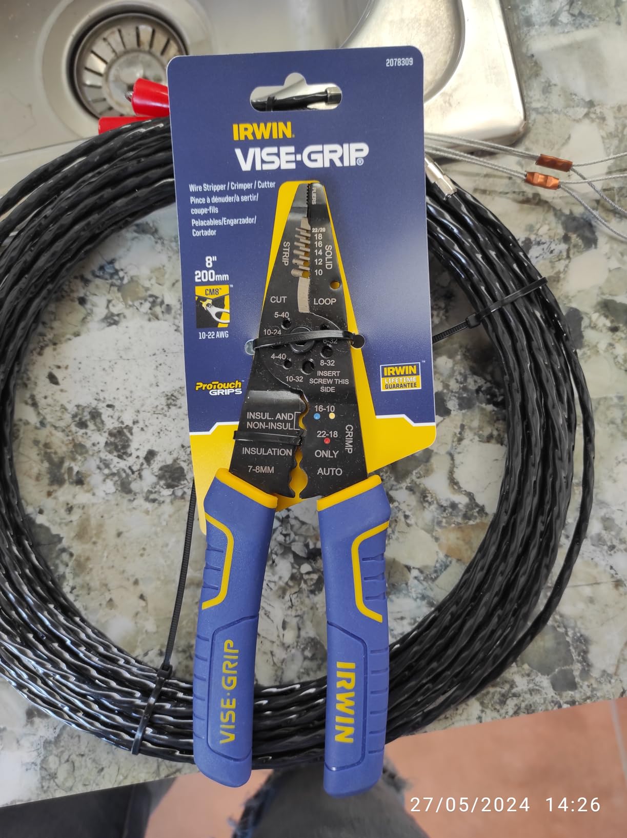 IRWIN Vise-Grip Wire Stripper, 8 Inch, Cuts 10-22 AWG, Plier Style Nose, ProTouch for Comfort, Blue (2078309) customer photo 1