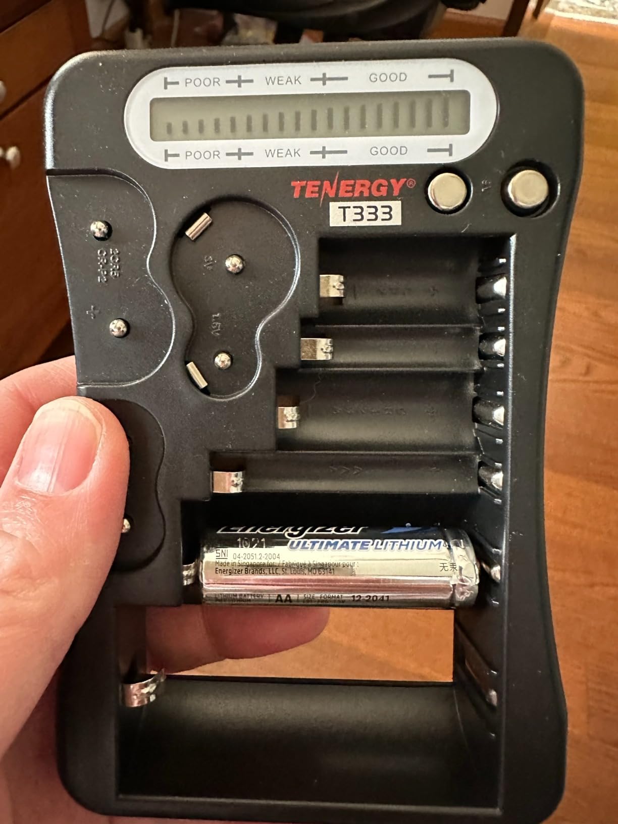 Tenergy T-333 Universal Battery Tester, LCD Display, Cell Checker, Multi-Purpose Small Battery Tester, for AA, AAA, C, D, 9V, CR123A, CR2, CRV3, 2CR5k CRP2, and Button Cell Batteries customer photo 1