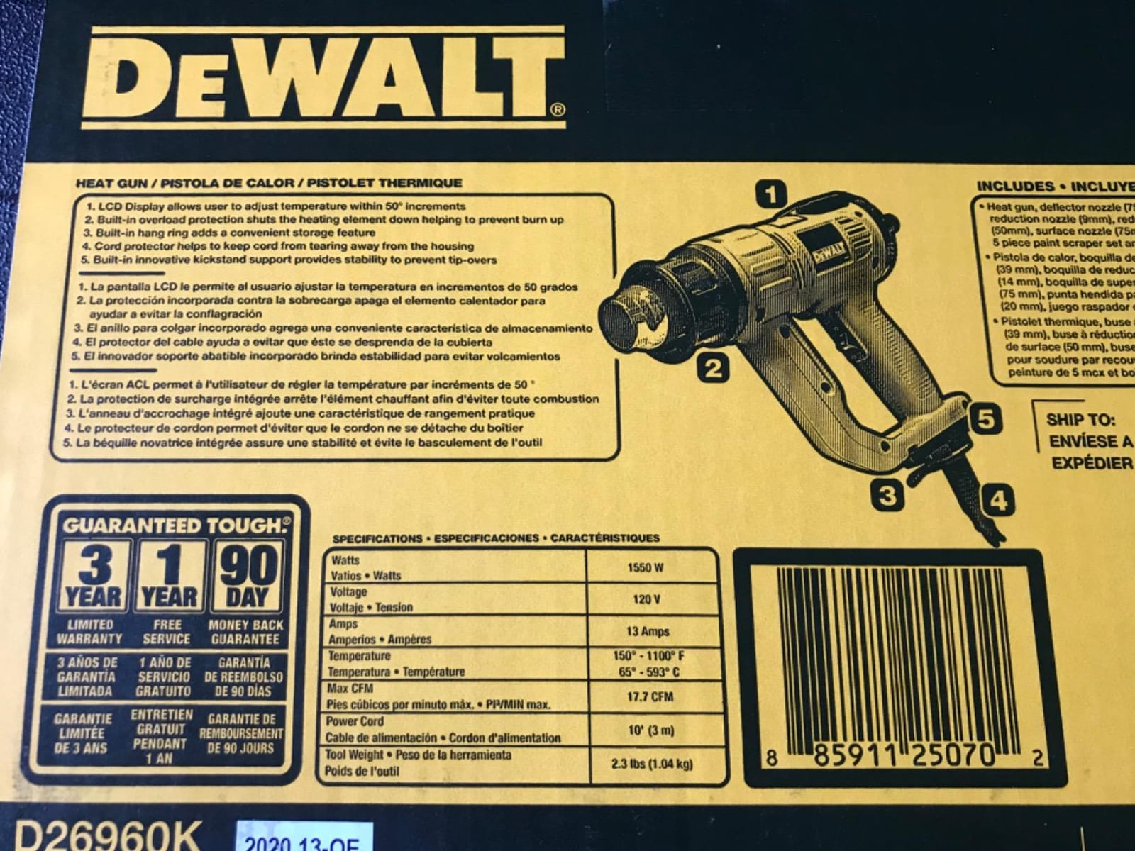 DEWALT Classic Heat Gun with LCD Display & Hard Case/Accessory Kit (D26960K), Yellow customer photo 1