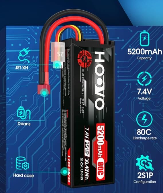 HOOVO 2S 7.4V 5200mAh 80C RC LiPo Battery Hard Case with T Connector 2 Pack customer photo 2
