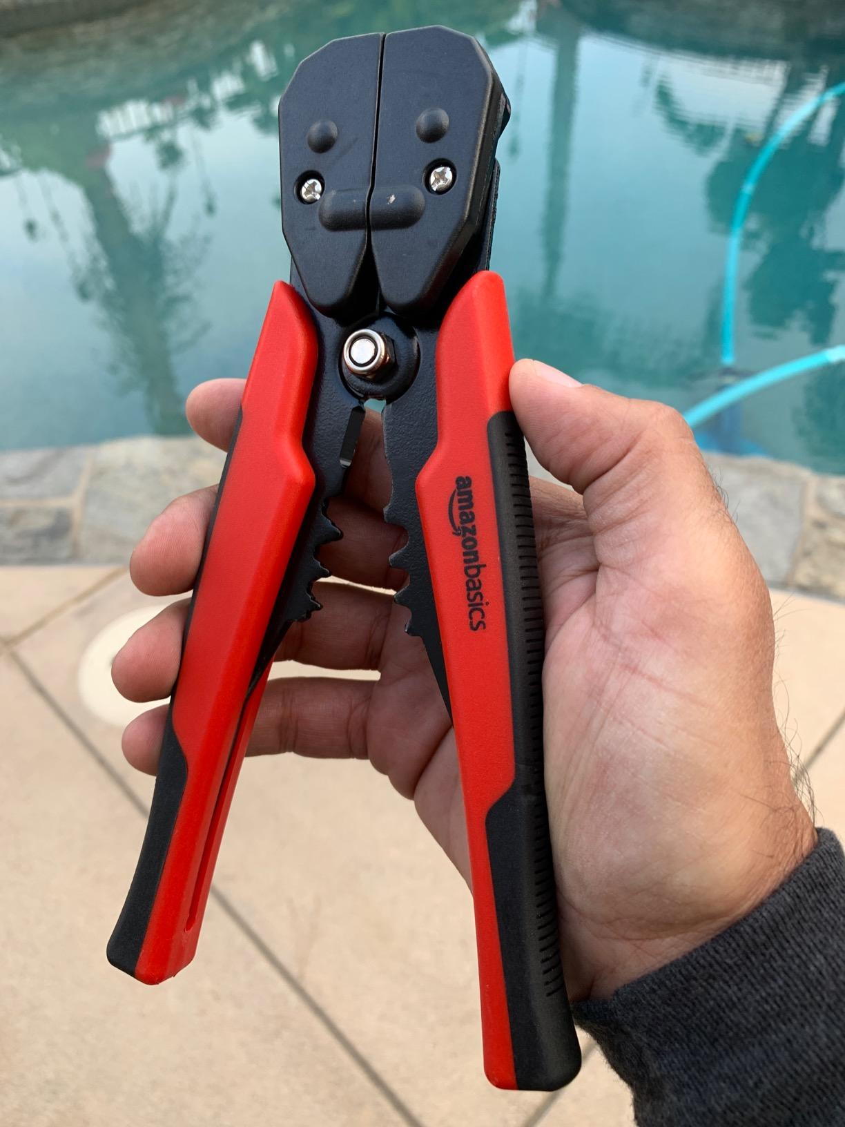 Amazon Basics Self-Adjusting Wire Stripper and Crimping Tool, Strips 10-24 AWG, Black/Red customer photo 1