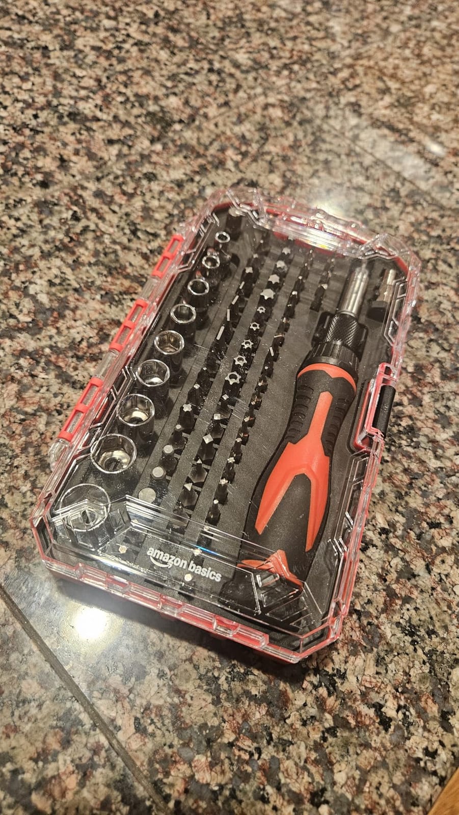 Amazon Basics Magnetic Ratcheting Wrench and Electronics Precision Screwdriver Tool Set, 73-Piece, with Carry Case for Household Repair, Small Jobs, Eyeglasses, Black/Red/Silver customer photo 1