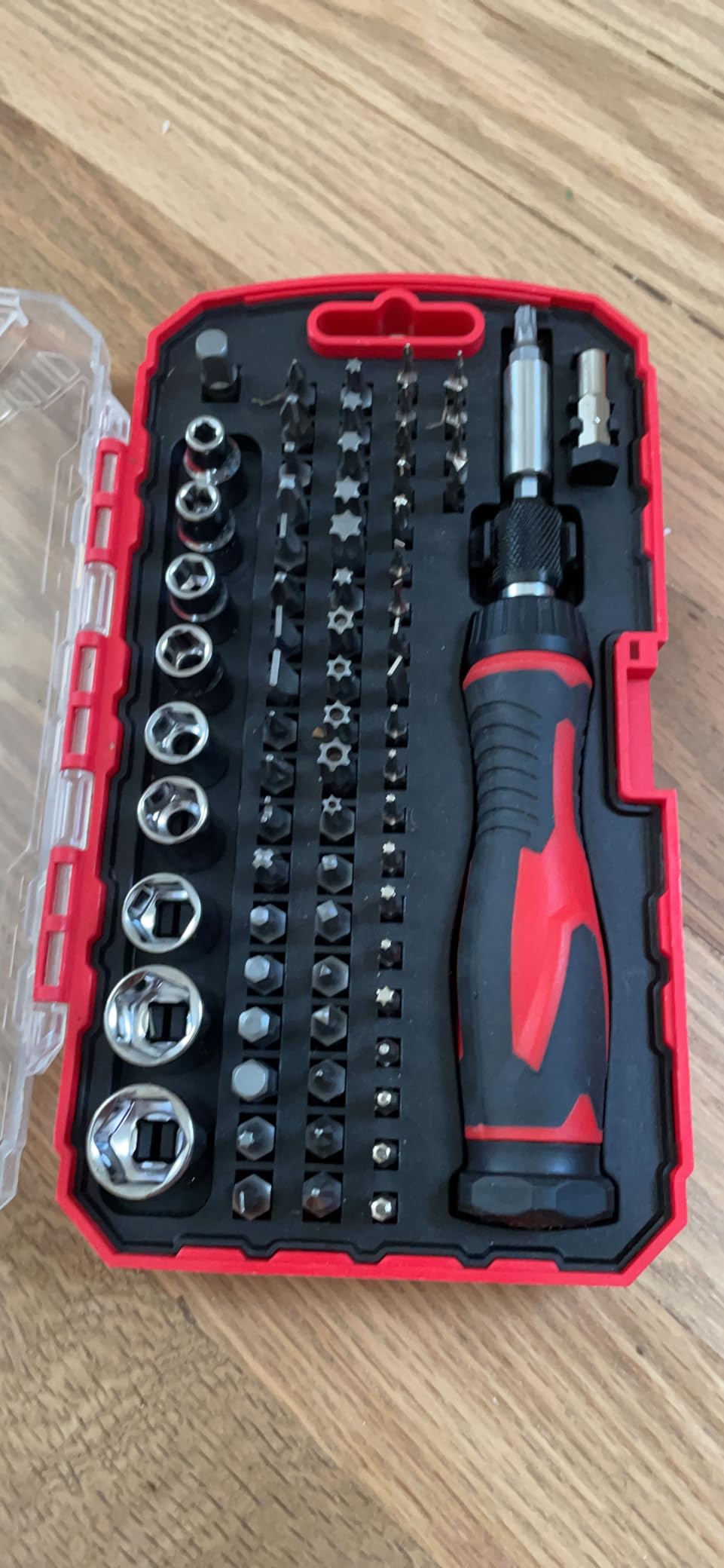 Amazon Basics Magnetic Ratcheting Wrench and Electronics Precision Screwdriver Tool Set, 73-Piece, with Carry Case for Household Repair, Small Jobs, Eyeglasses, Black/Red/Silver customer photo 2