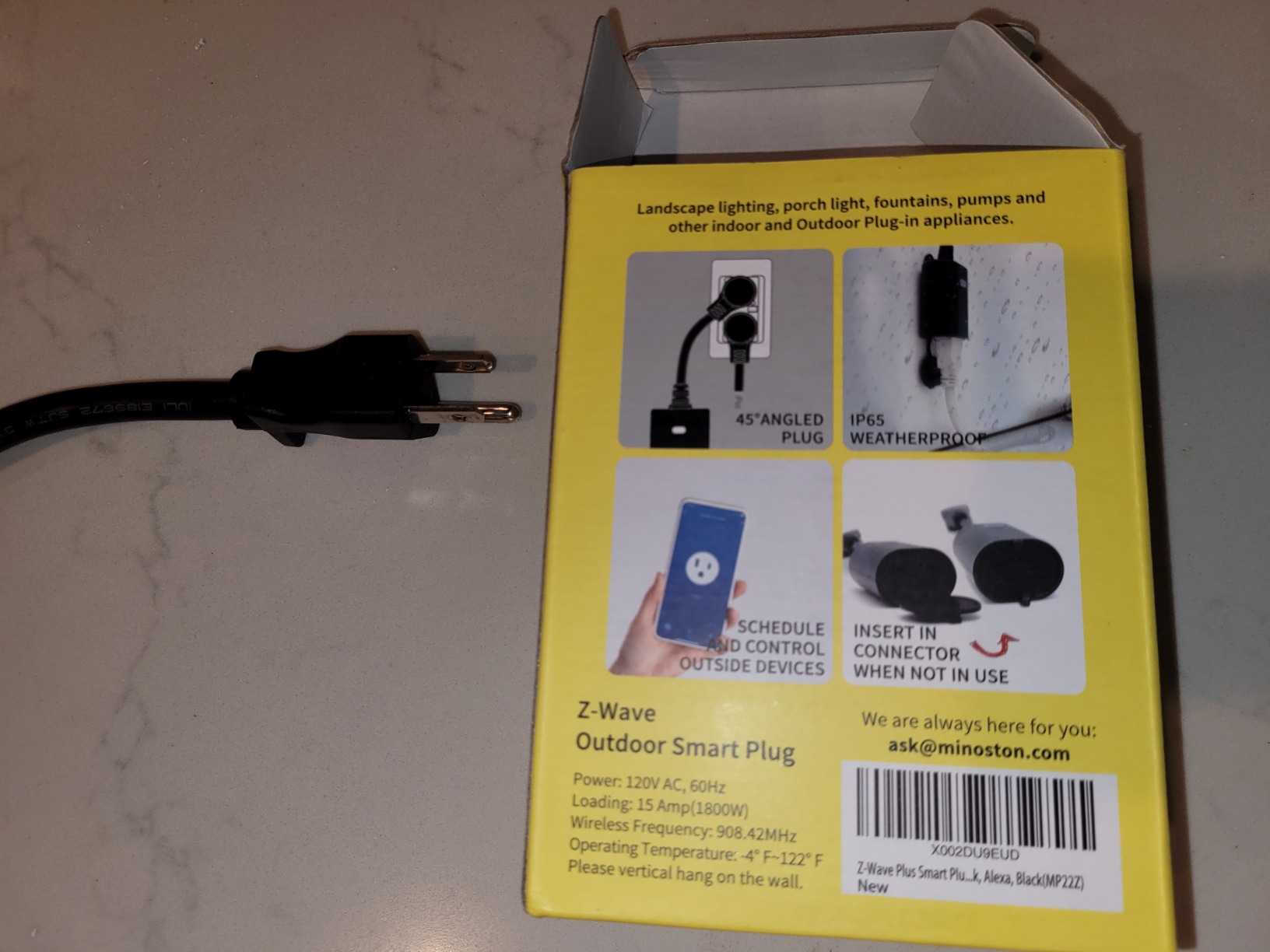 Minoston Zwave Outlet Plug, 800 Series Outdoor Z-Wave LR Smart Plug, On/Off Switch, Z Wave Hub Required, IP65 Weather-Resistant Waterproof, Built-in Repeater, Compatible with SmartThings Black (MP22Z) customer photo 1