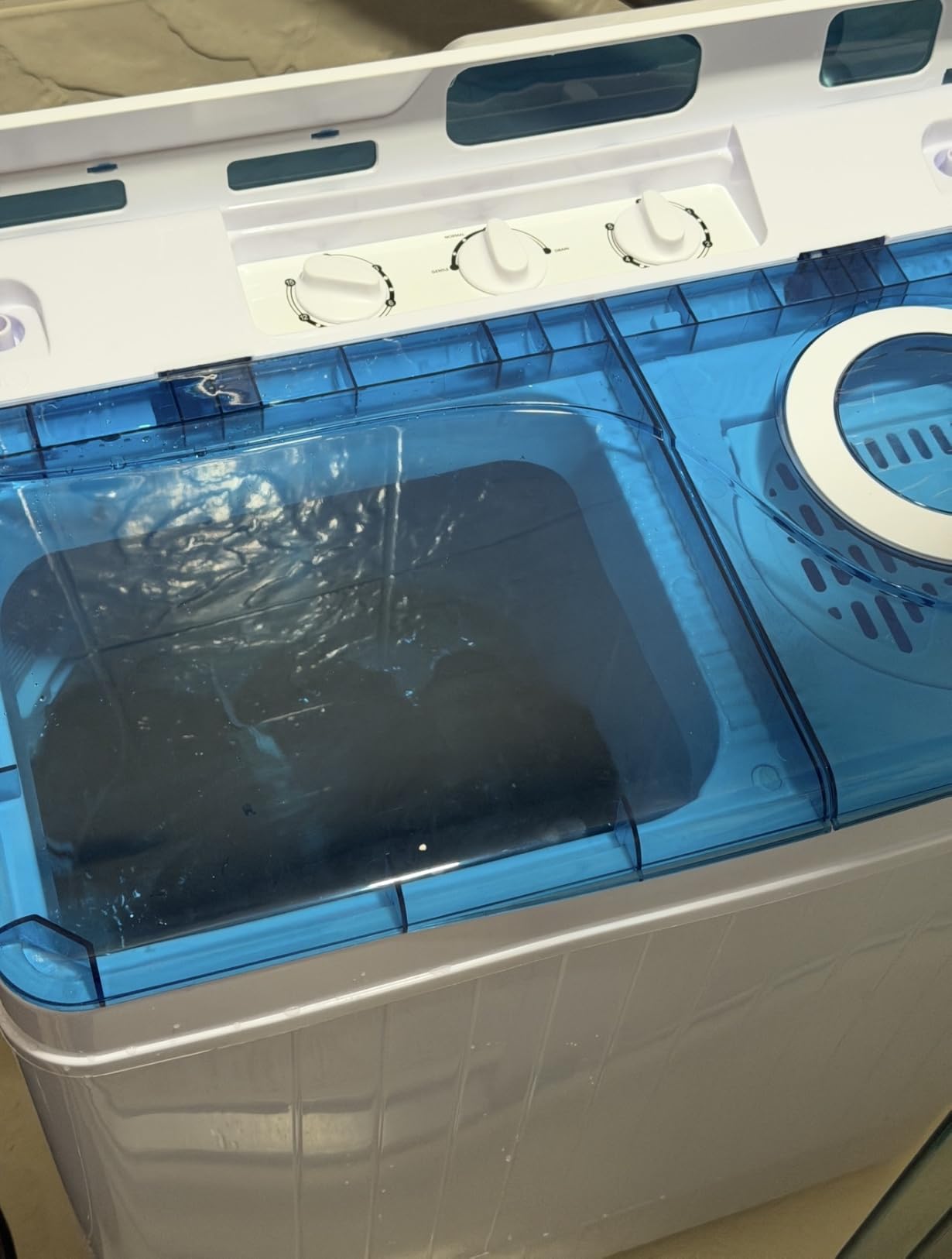 COSTWAY Portable Washing Machine, Twin Tub 26 Lbs Capacity, 18 Lbs Washer and 8 Lbs Spinner, Compact Washer with Control Knobs, Timer Function, Drain Pump, Laundry washer for Apartment RV, Blue customer photo 2