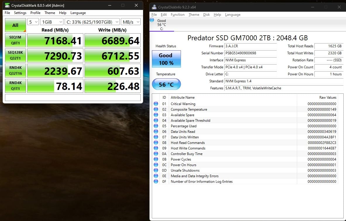 Predator M.2 SSD 2TB GM7000 with DRAM cache NVMe 1.4 2280 PCIe Gen4×4 Ultra high speed (maximum read: 7400MB/s, max write: 6700MB/s) 3D NAND TLC Internal SSD Compatible with PS5 Pro - BL.9BWWR.106 customer photo 2