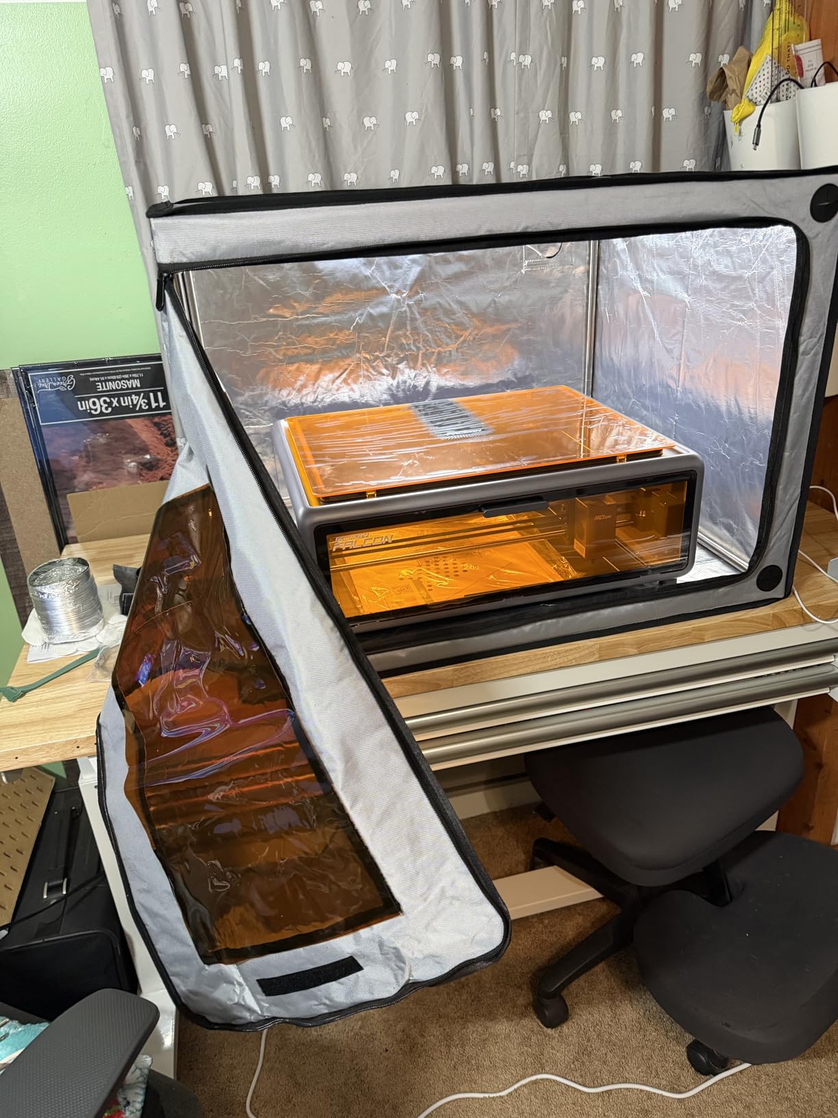 3-in-1 Multifunctional 3D Printer Enclosure Laser Engraver Eye Protective Shield Cover Resin 3D Printer Fireproof Tent with Fume Extractor Smoker Absorber Filament Dryer Dust Cover (3in1 Tent) customer photo 2