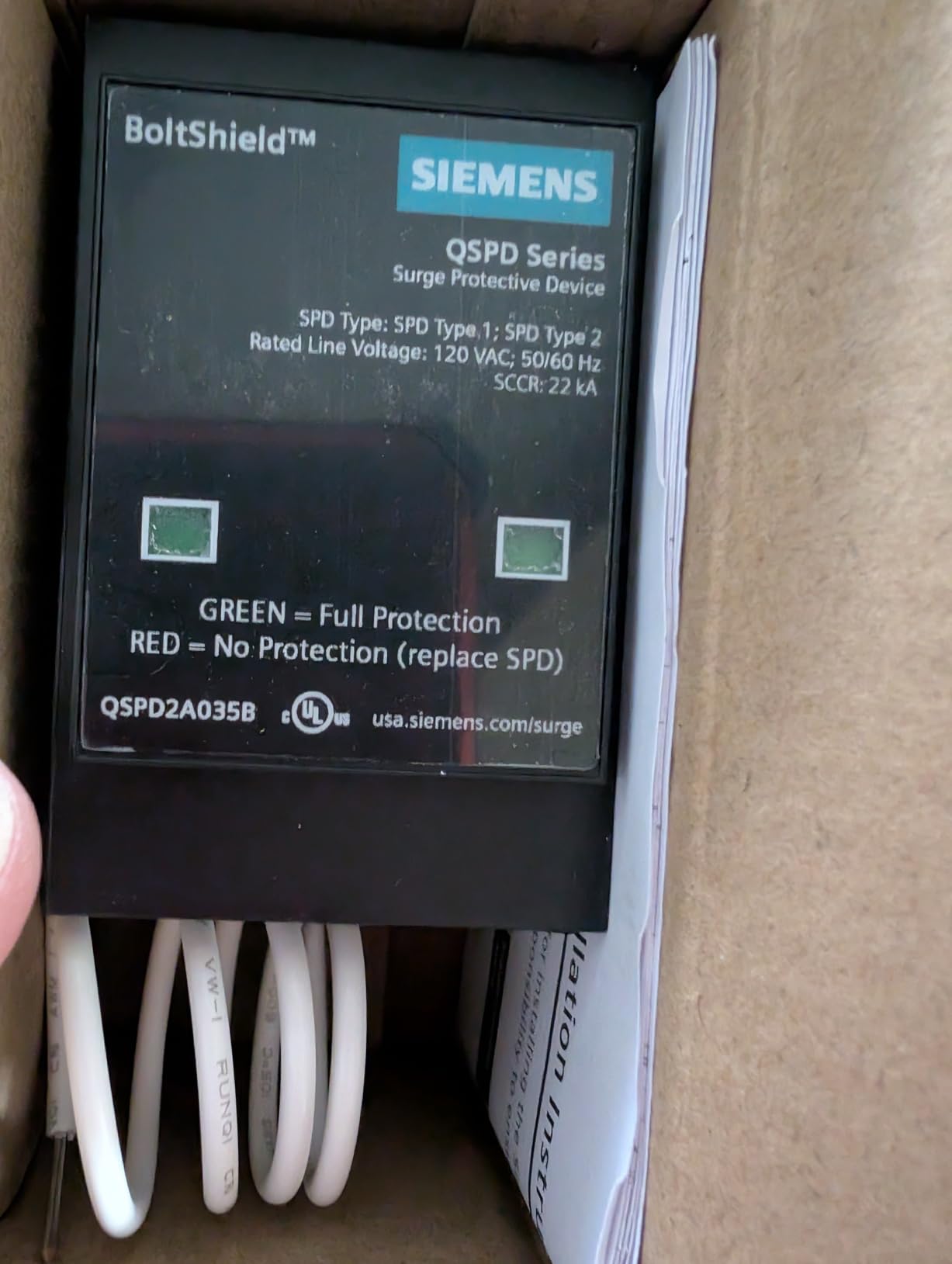 Siemens QSPD2A035B 35 KAmp BoltShield Indoor Surge Protective Device customer photo 2