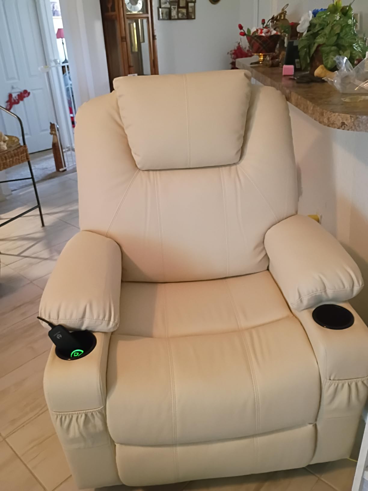 MCombo Power Lift Recliner Chair for Elderly, Lift Chair with Heat and Massage, FSC Certified, USB Ports, Cup Holders, Faux Leather 7141 (Cream White, Small) customer photo 2