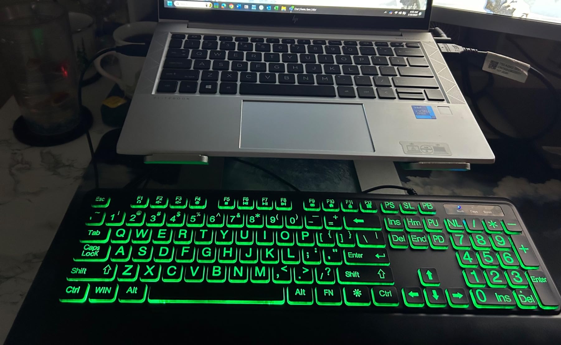 KOPJIPPOM Large Print Keyboard - 7 Interchangeable Backlight Colors, Light Up USB Wired Computer Keyboards, USB Plug-and-Play, Foldable Stands, Corded Full Size Keyboard for Windows, PC, Laptop customer photo 2