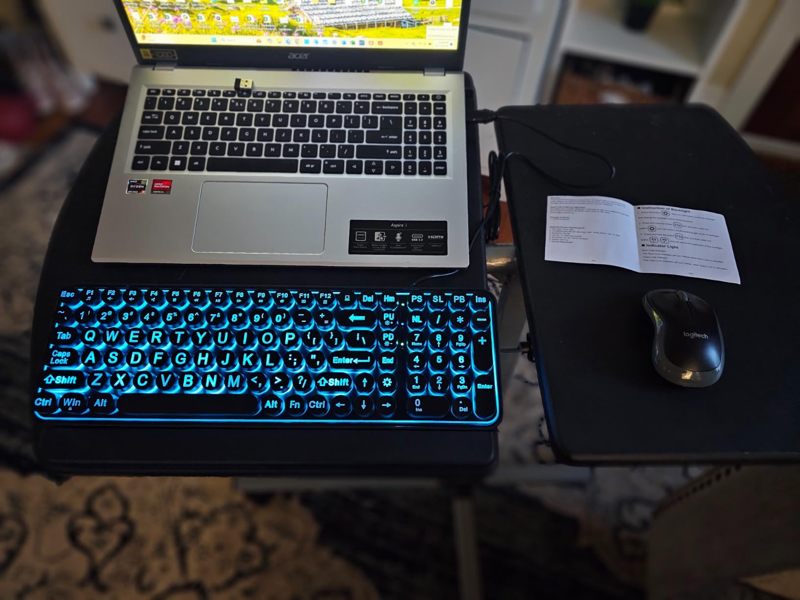 QUASIO Large Print Backlit Keyboard, Wired USB Lighted Computer Keyboards with 7-Color Backlit, Oversized Print Letters, Quiet Typewriter Keyboard with Retro Round Keycaps for Windows PC, Laptop customer photo 1