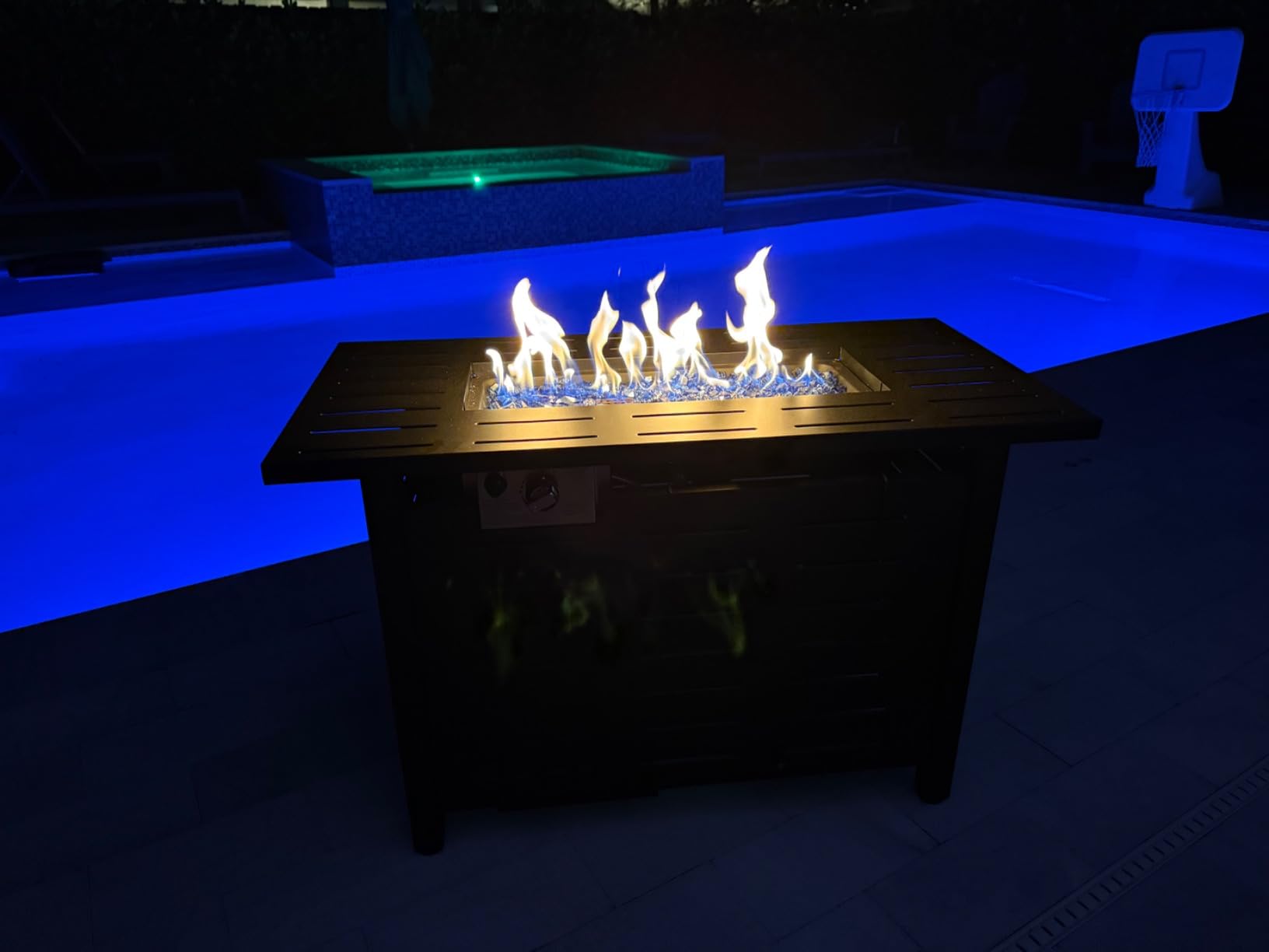 Aoxun 41 Inch Propane Fire Pit Table–50,000 BTU Gas Outdoor Fire Pit Table with Removable Lid & Lava Rocks, Rectangle Firepit Table for Outside, Patio, Deck, Backyard, Black customer photo 1