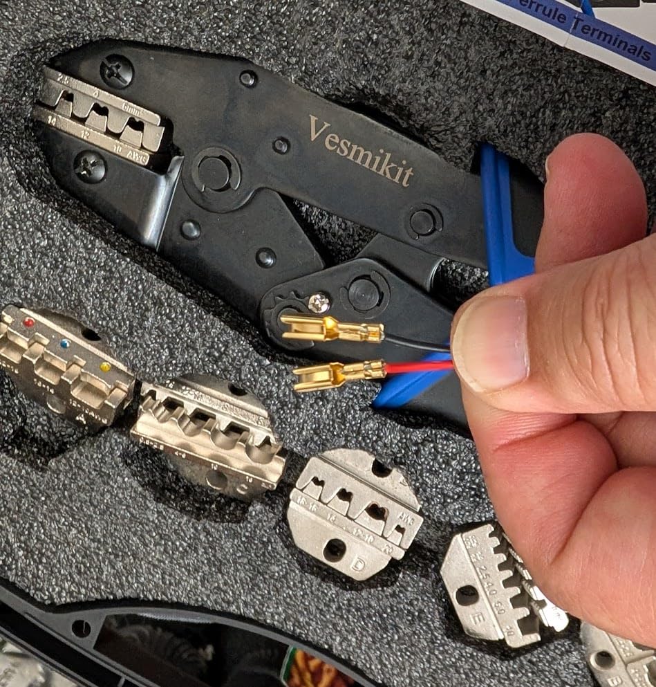Crimping Tool Set 6PCS - Ratchet Wire Crimping Tool for Heat Shrink,Insulated Nylon,Non-Insulated,wire ferrules,Open Barrel Terminals,Solar Connectors - Crimper with 6 Interchangeable Die customer photo 2