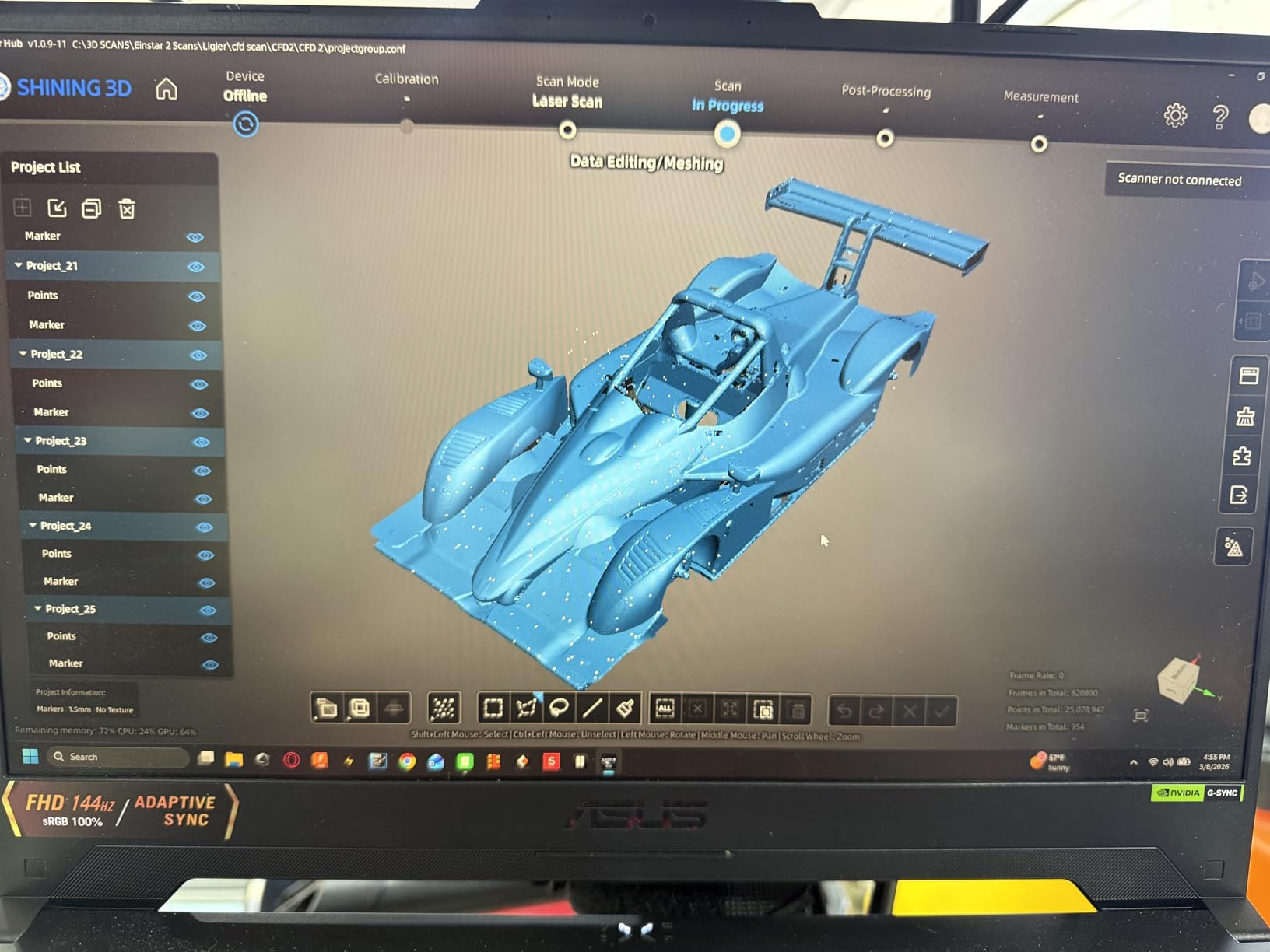 EINSTAR 2 Wireless 3D Scanner, 17 Parallel Lines Blue Laser and VCSEL Infared Light Support 3D Scanning Small to Large Objects, Up to 90 FPS High Speed Scanning, Support 3mm, 6mm, 12mm Markers. customer photo 2
