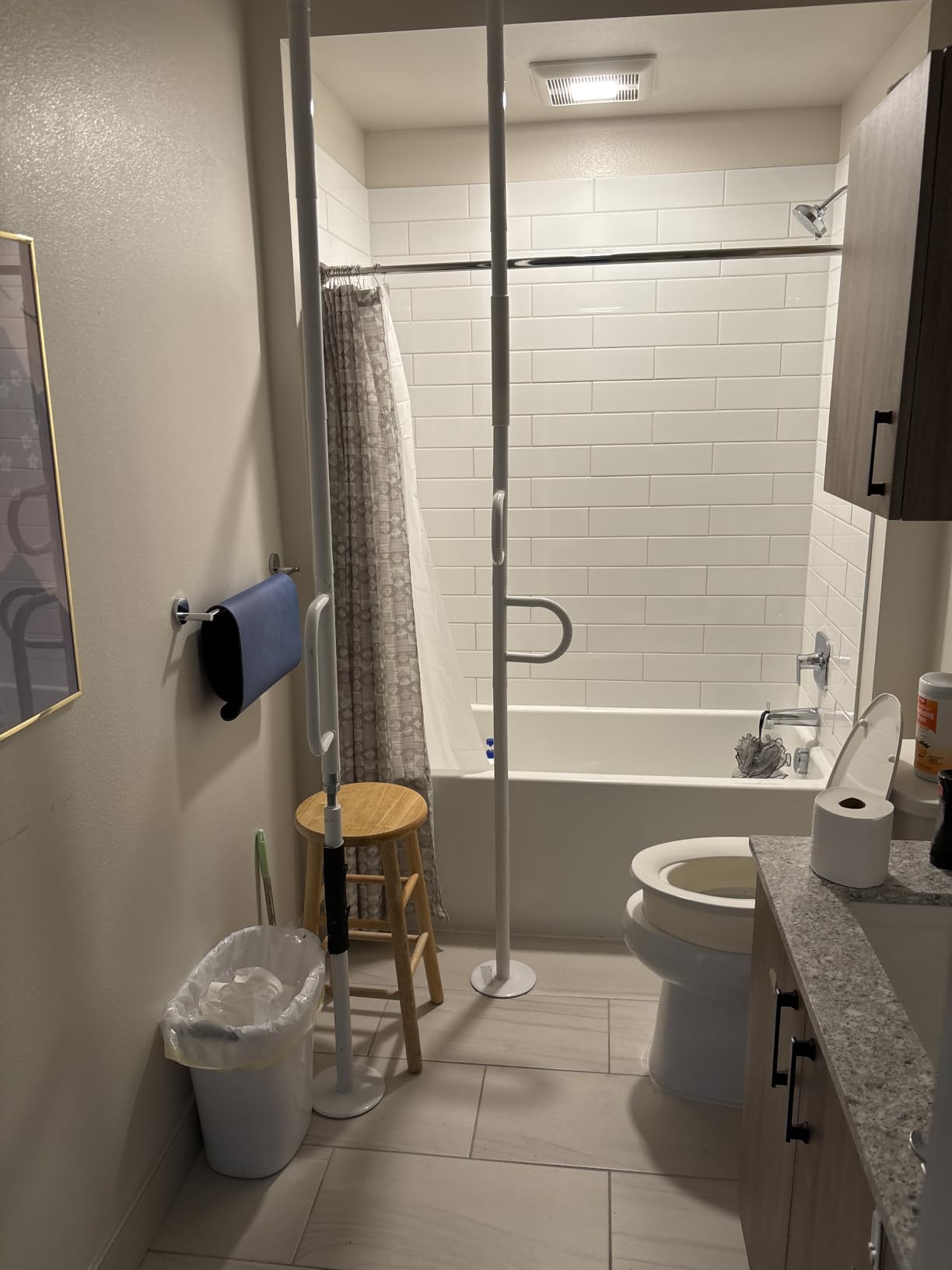 Stander Double Handle Non-Rotating Floor to Ceiling Grab Bar, No-Drill Tension Mounted Transfer Pole for Seniors, Bath Safety & Bedside Assist Rail for Home Standing Support & Fall Prevention, White customer photo 1