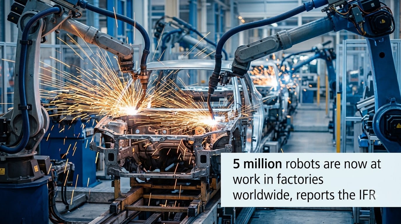 5 million robots are now at work in factories worldwide, reports the IFR