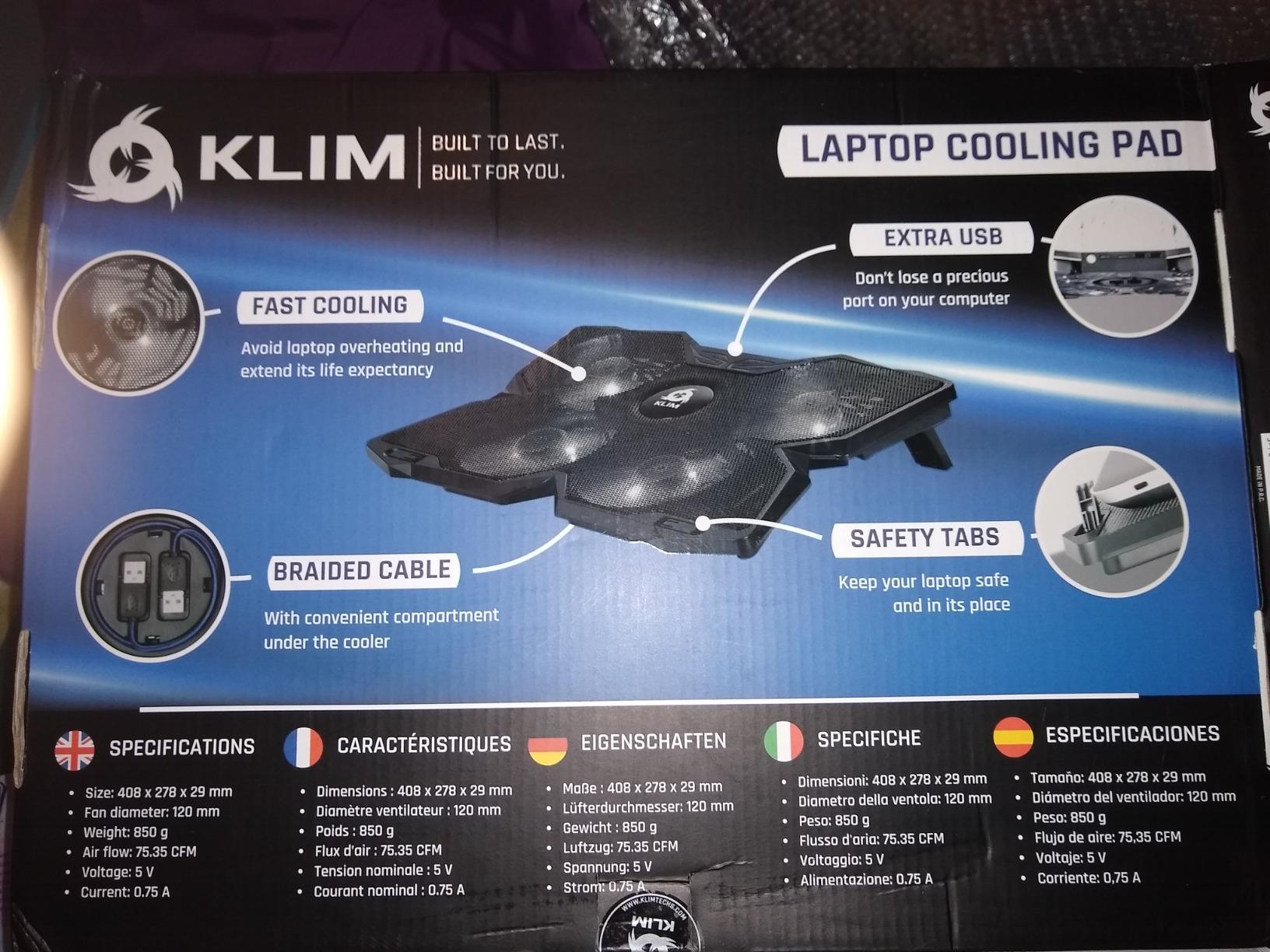 KLIM Wind Laptop Cooling Pad - Support 11 to 17 Inch Laptops, PS4-4 Fans - Light, Quiet, Powerful Cooling - Gamer USB Slim Portable Laptop Stand - NEW 2021 Version - Black customer photo 1