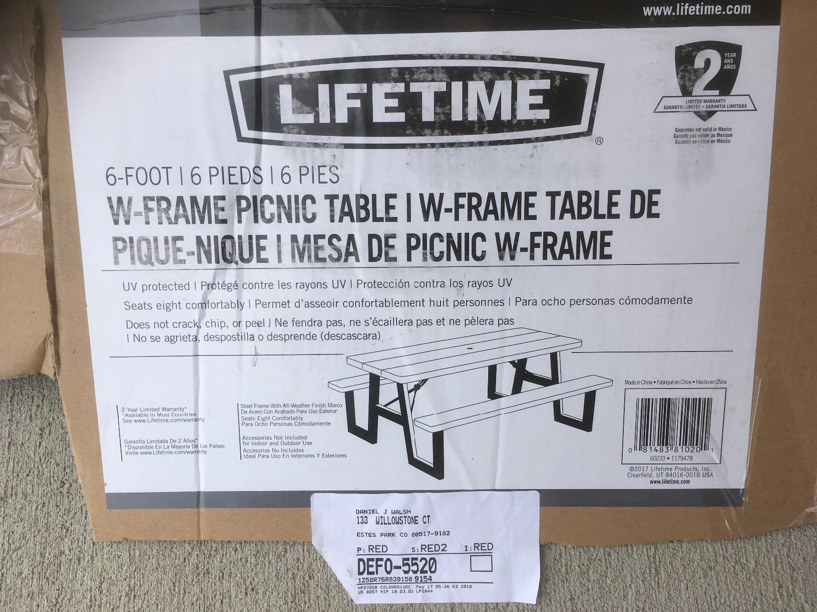 LIFETIME 6-Foot Folding Picnic Table with Benches, Seats 8, Heavy-Duty HDPE Tabletop, Steel Frame, Weather & UV Resistant Outdoor Picnic Table with Umbrella Hole customer photo 2