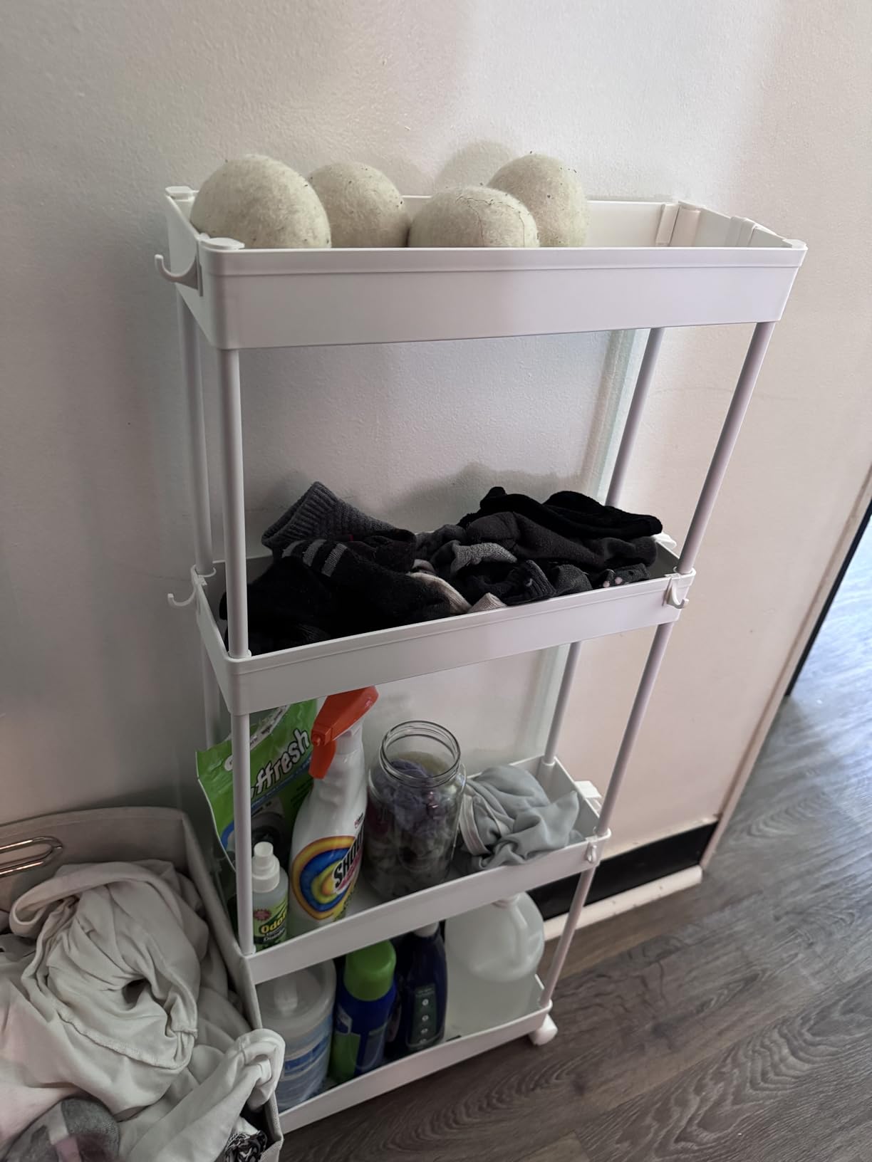 SPACEKEEPER Slim Rolling Storage Cart, 4 Tier Bathroom Cart Organizer,White customer photo 2