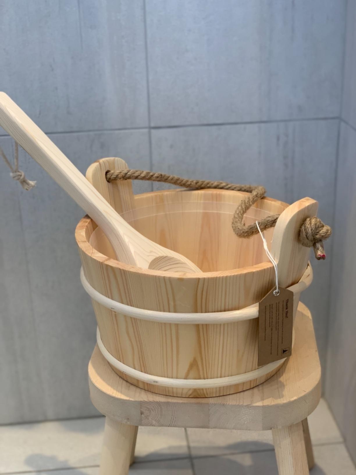 Northwood Sauna - Sauna Bucket and Ladle Set - Handmade from Finnish Pine Wood - Natural Rope Handle - 1 Gallon (4 Liters) Water Capacity customer photo 1
