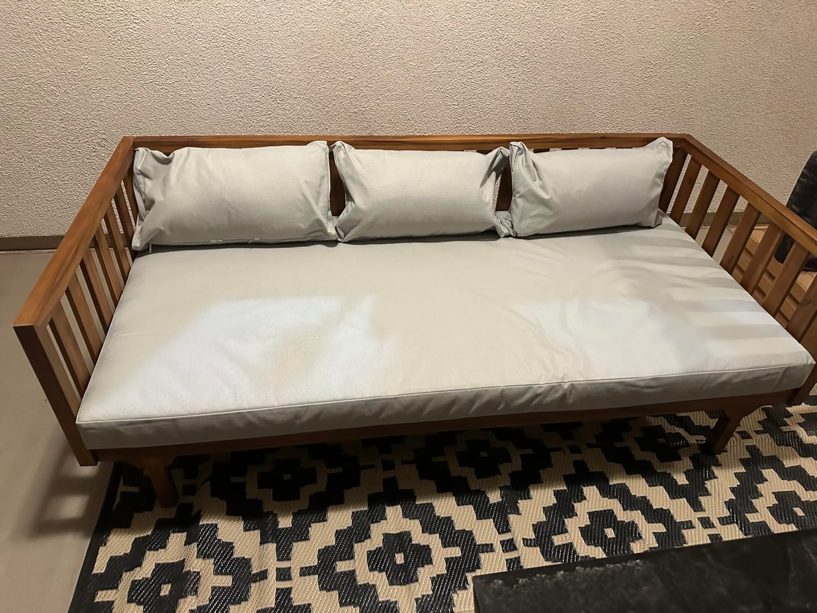 Christopher Knight Home Tina Outdoor 3 Seater Acacia Wood Daybed, Teak Finish, Light Grey customer photo 1
