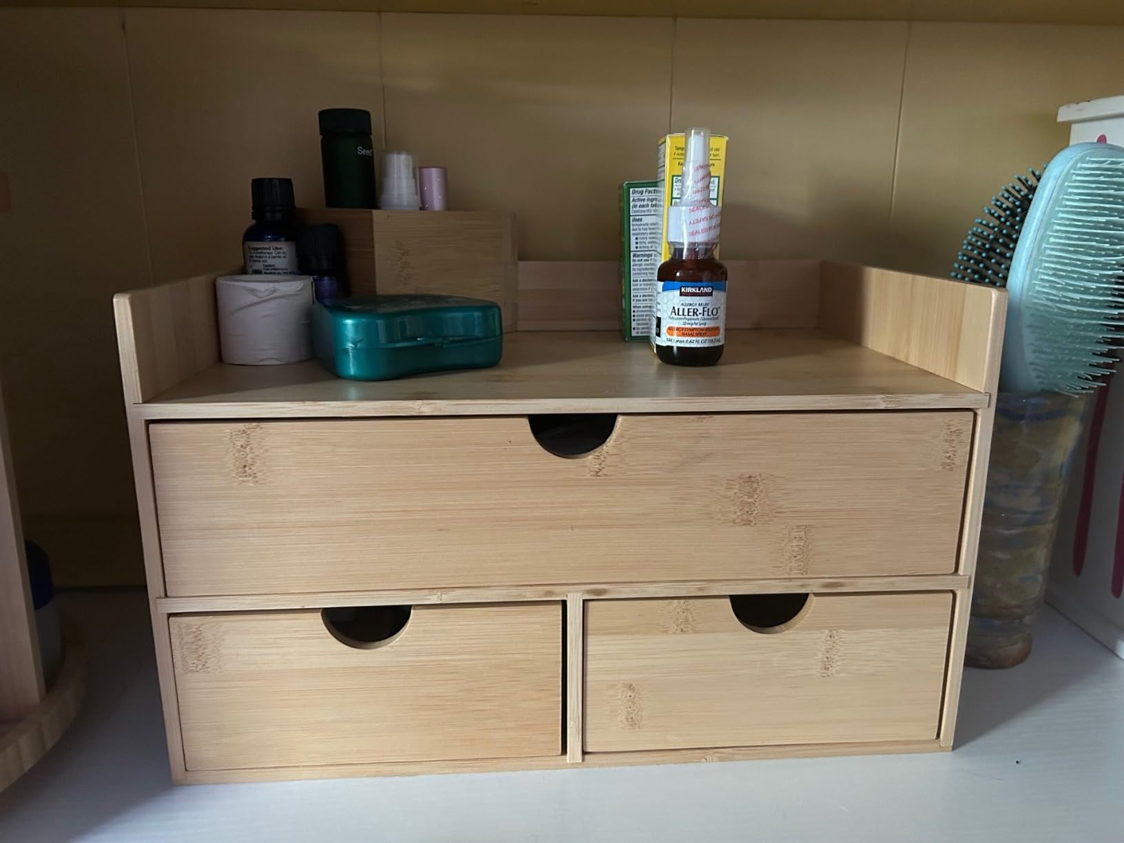 Bamboo Desk Organizer with Drawers, 3-Drawer Desktop Storage Box customer photo 1