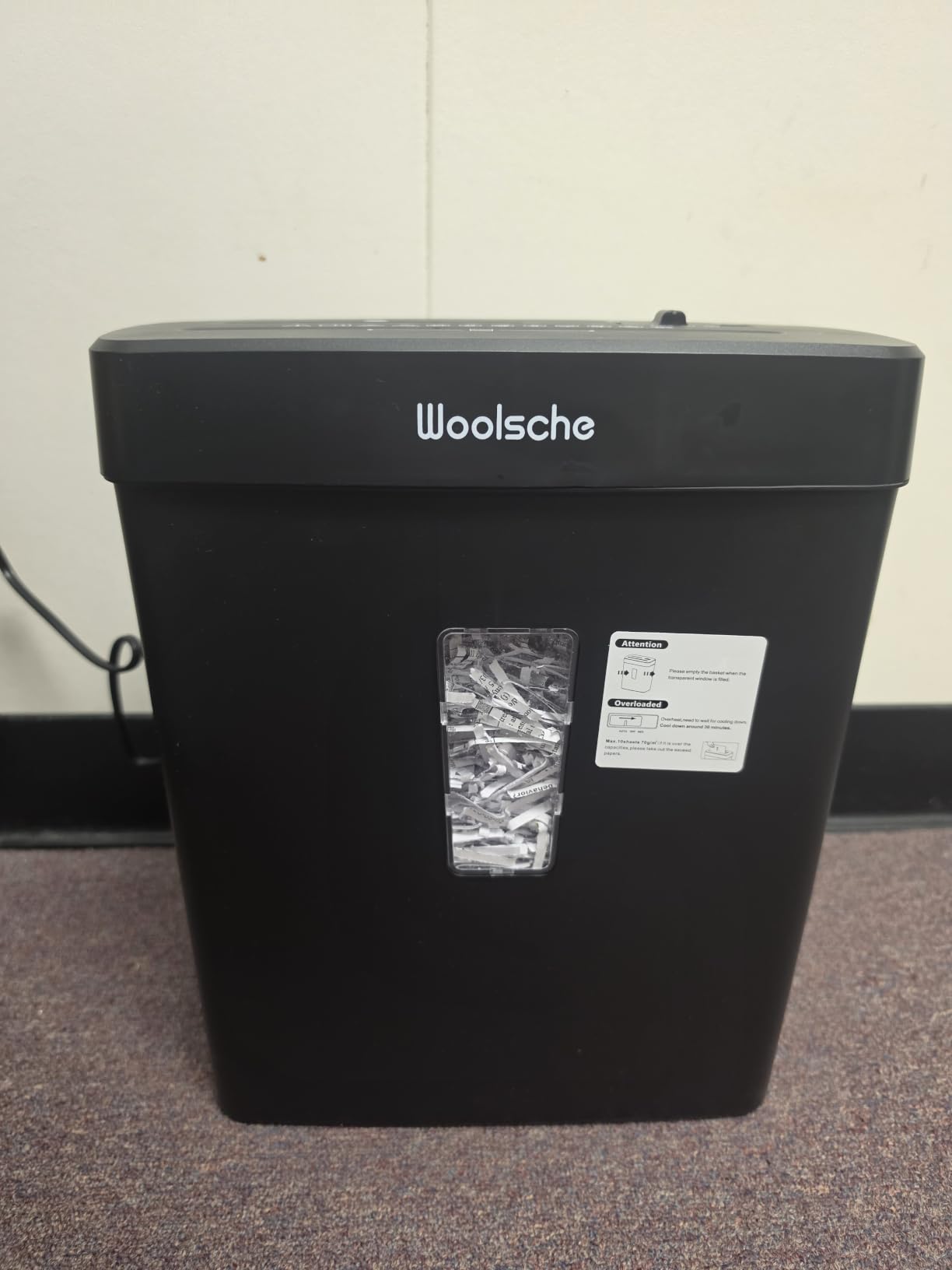 Woolsche 12-Sheet Cross Cut Paper Shredder with Large 5.55-Gallon Basket - P-4 Security, 3-Mode Shred for Cards/CDs/Staples/Clips - Jam Proof System for Office (ETL Certified) customer photo 1