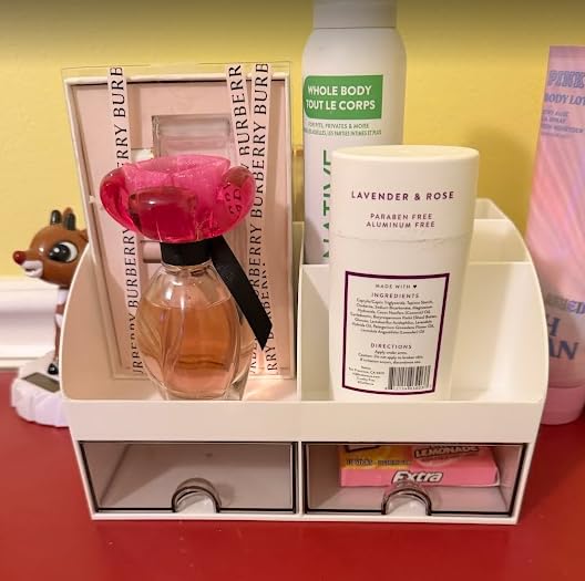 COMFYROOM Desk Organizer with 6 Compartments and 2 Drawers, Plastic Makeup Organizer, Pen Holder for Desktop Storage, Desk Organization for School, Home, Office Supplies (White) customer photo 1