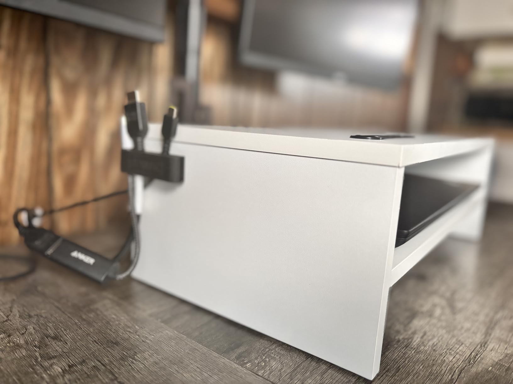 BONTEC Wooden Monitor Stand Riser for Desk, 2-Tier Computer Monitor Stand customer photo 2