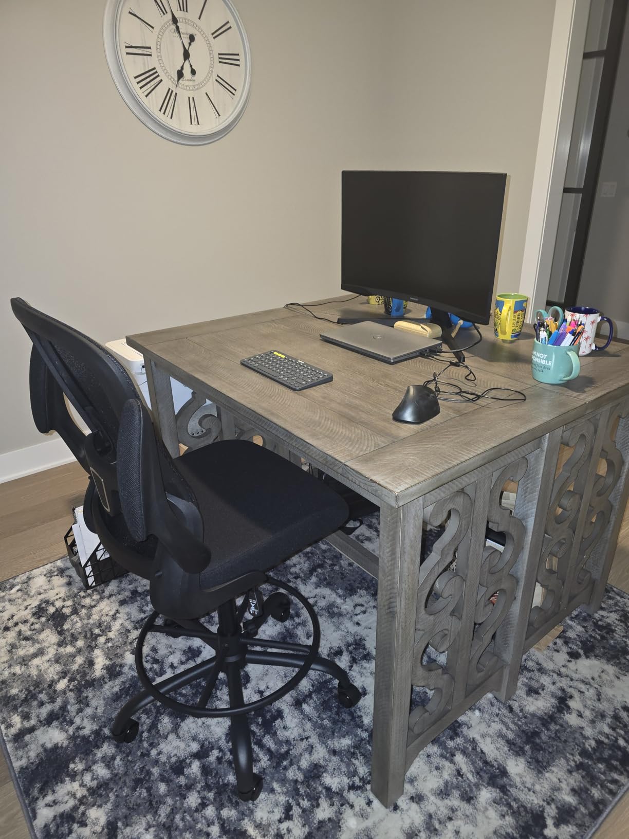 ErGear Drafting Chair with Footrest Ring and Flip-Up Arms for Tall Desks customer photo 2