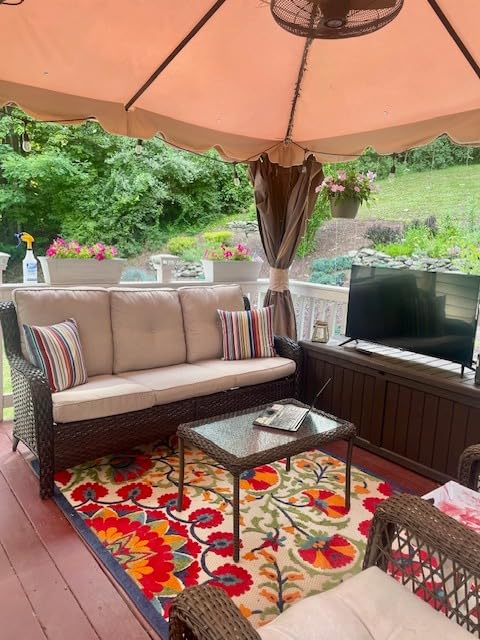 Joyside Outdoor Patio Couch, 3 Seater Outdoor Wicker Sofa with High Back, Deep Seating, Wide Armrest, Thickened Cushions, Patio Sofa for Deck, Porch Use customer photo 2