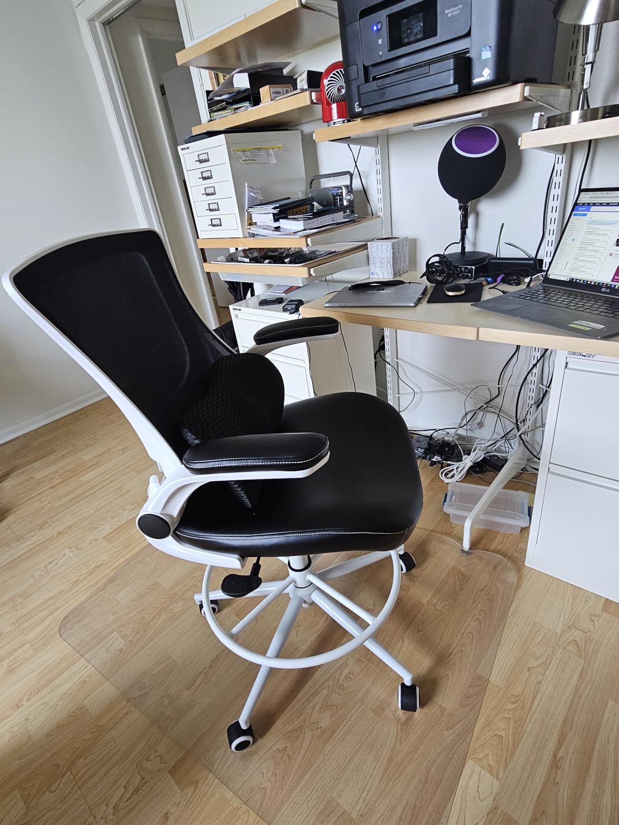 Misolant Tall Office Chair for Standing Desk, Drafting Chair with Footrest Ring, PU Leather Recline High Office Tall Desk Chair with Adjustable Lumbar Support customer photo 1