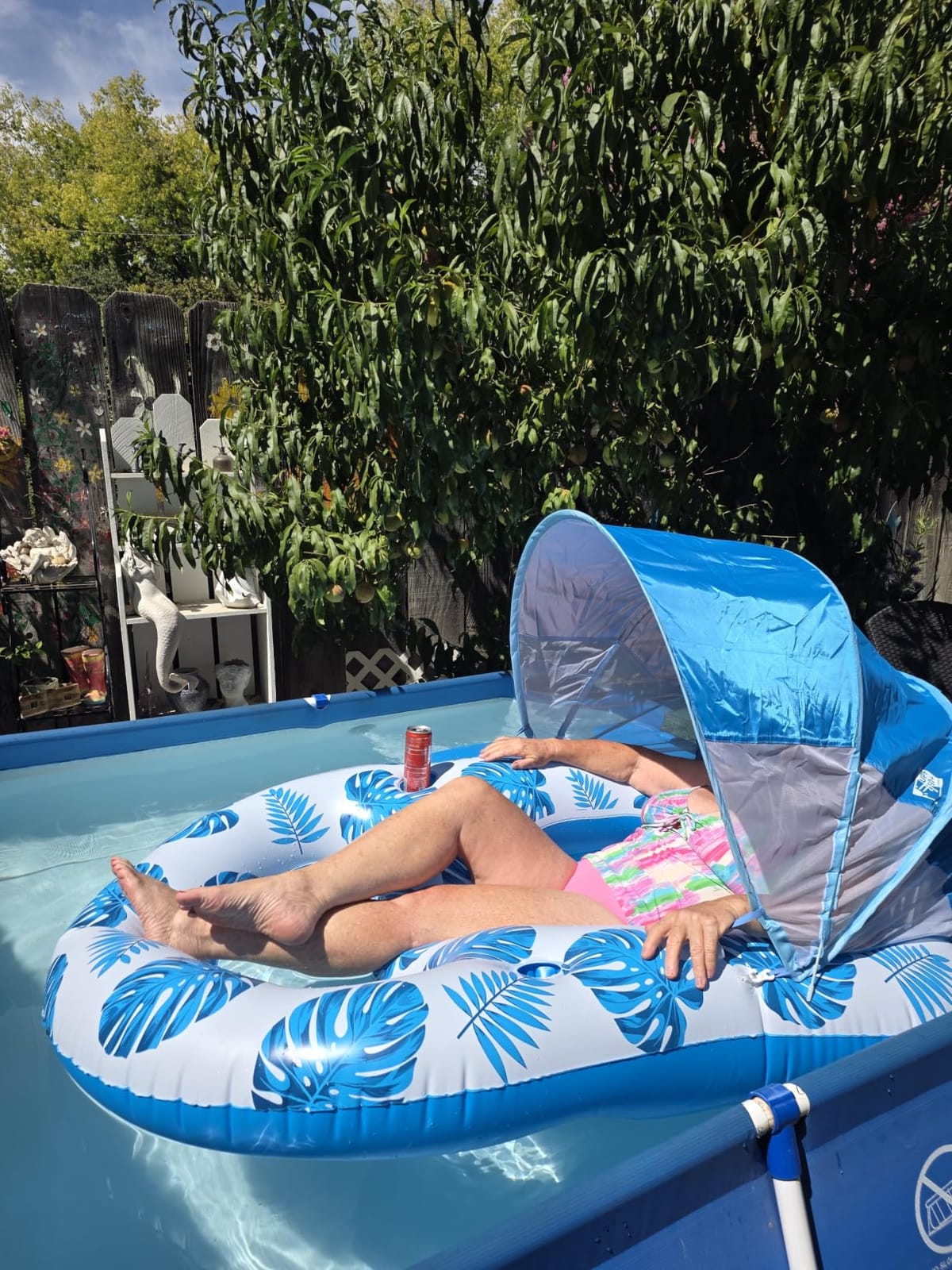 COOLCOOLDEE Pool Lounge Float with Canopy UPF50+,Extra Large Pool Floats for Adults Heavy Duty,Inflatable Lounger Float with Cup Holder & Backrest,Footrest customer photo 1