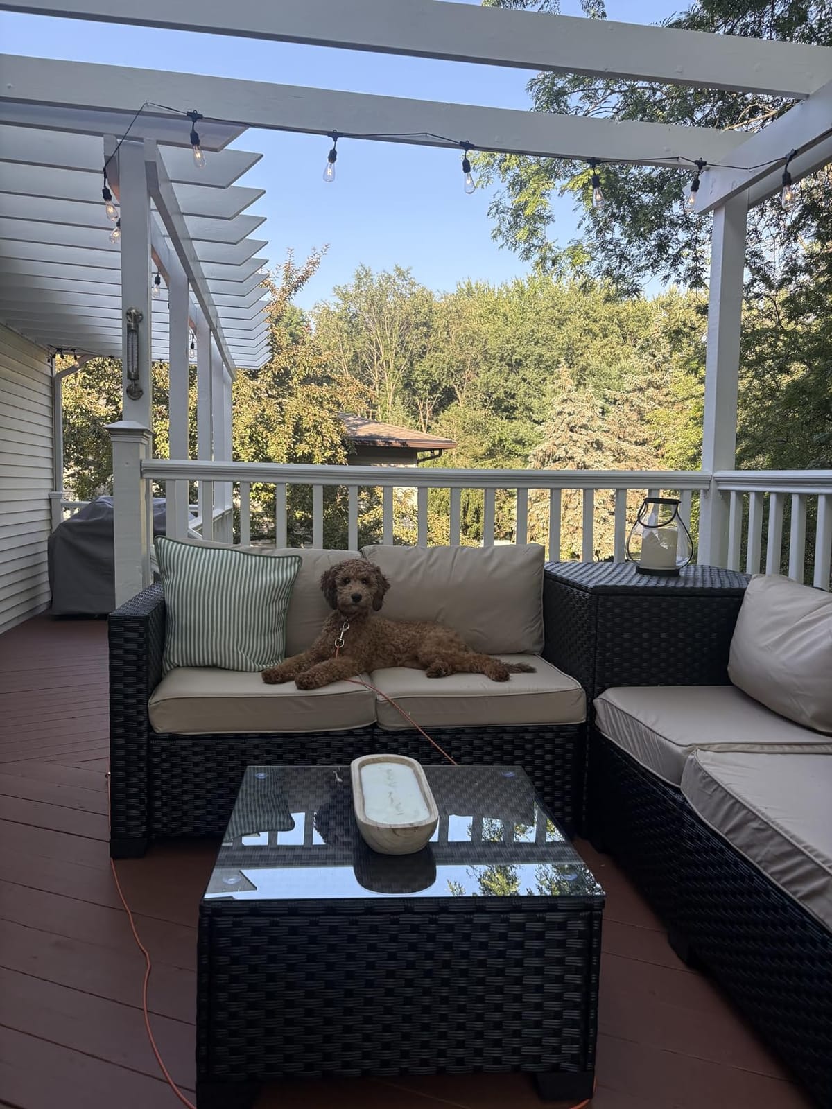 WAROOM Patio Furniture Set 4 Piece Conversation Sets Brown Rattan Outdoor Couch Loveseat Wicker Sectional Sofa with Storage Box Glass Top Table, Khaki Cushion customer photo 2