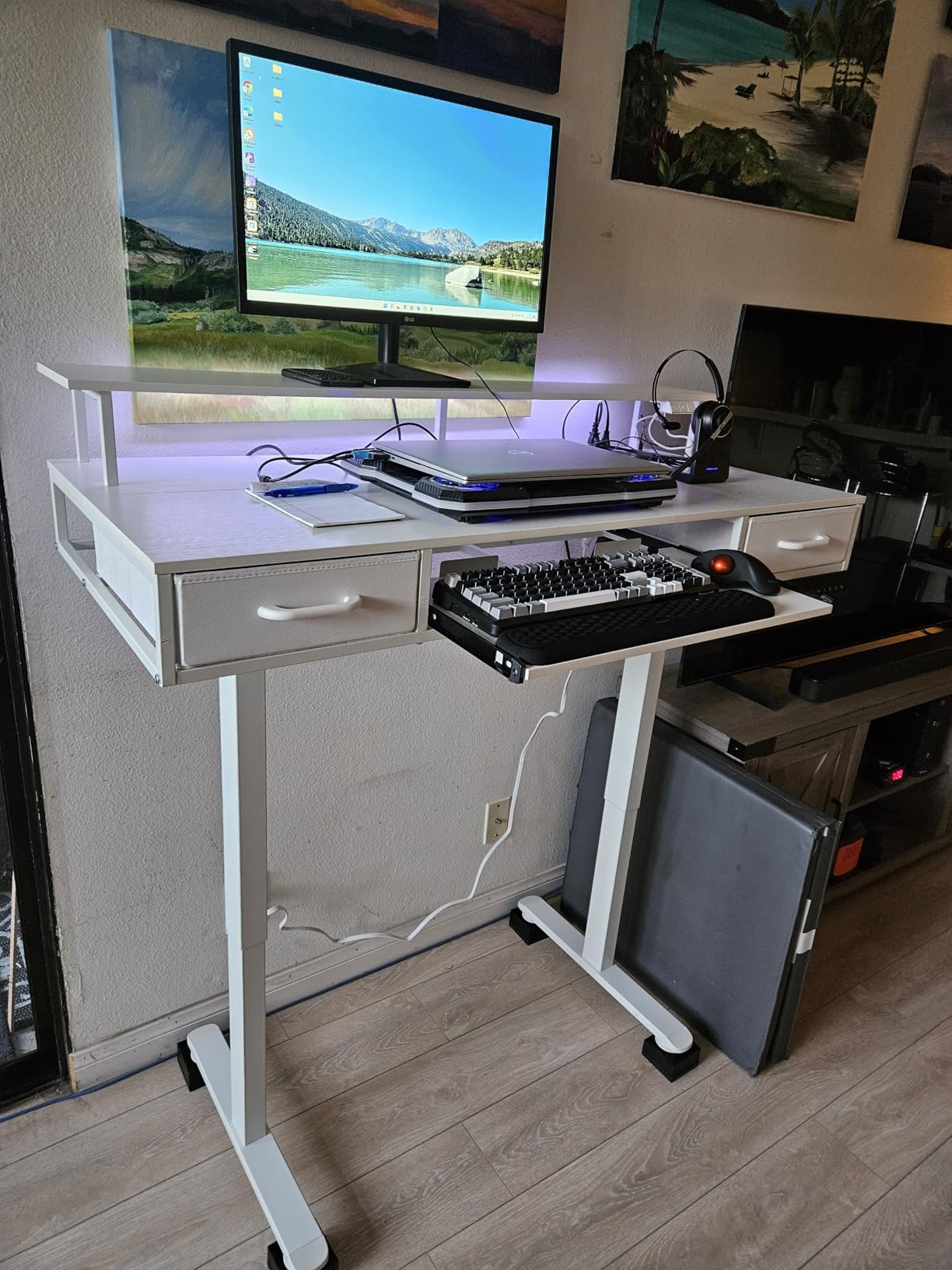 AODK 55 Inch Standing Desk with Drawers & Keyboard Tray, Rustic Brown customer photo 2