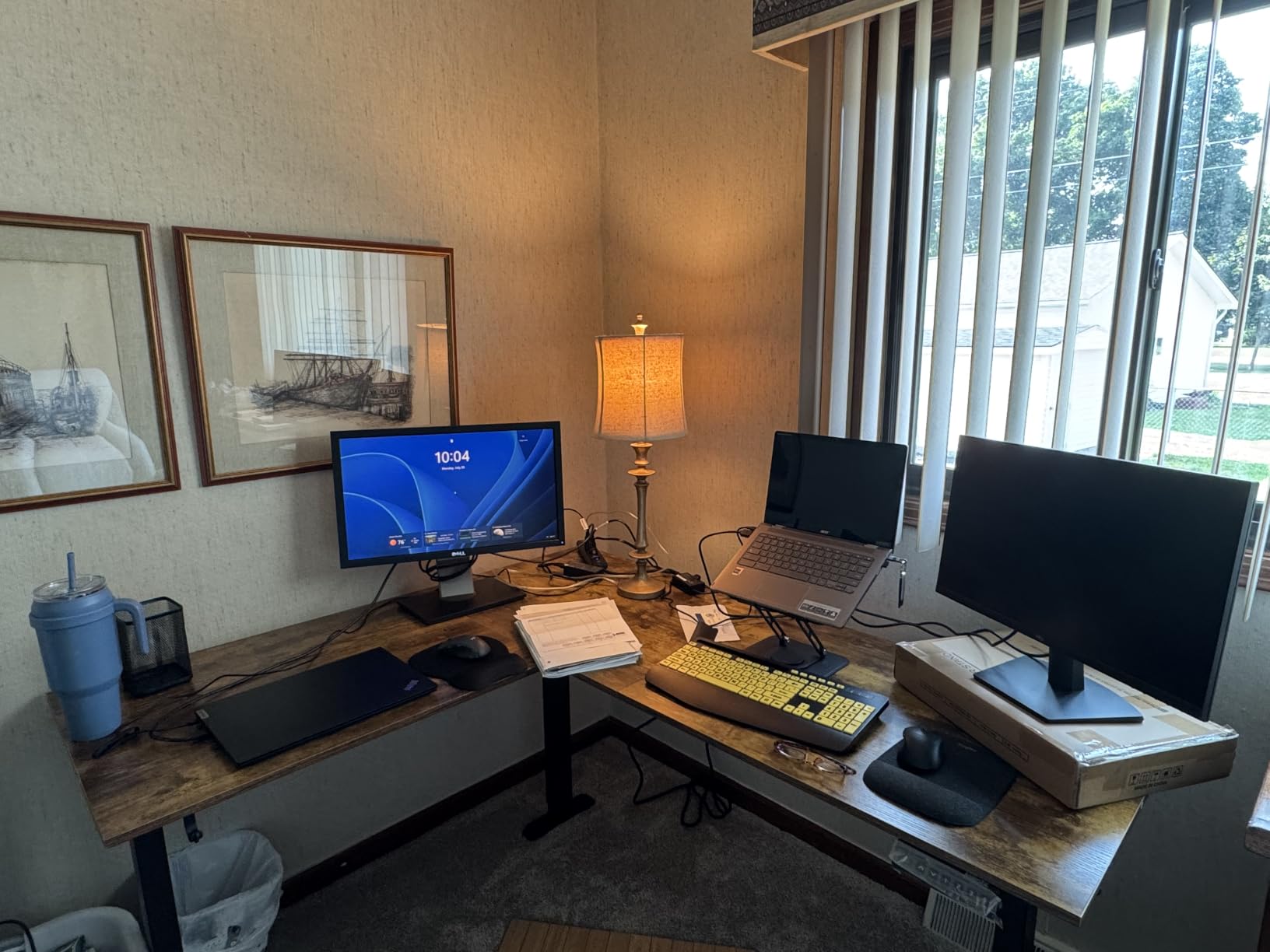 Agilestic 63 x 55 Inch L Shaped Electric Standing Desk, Rustic Brown customer photo 2