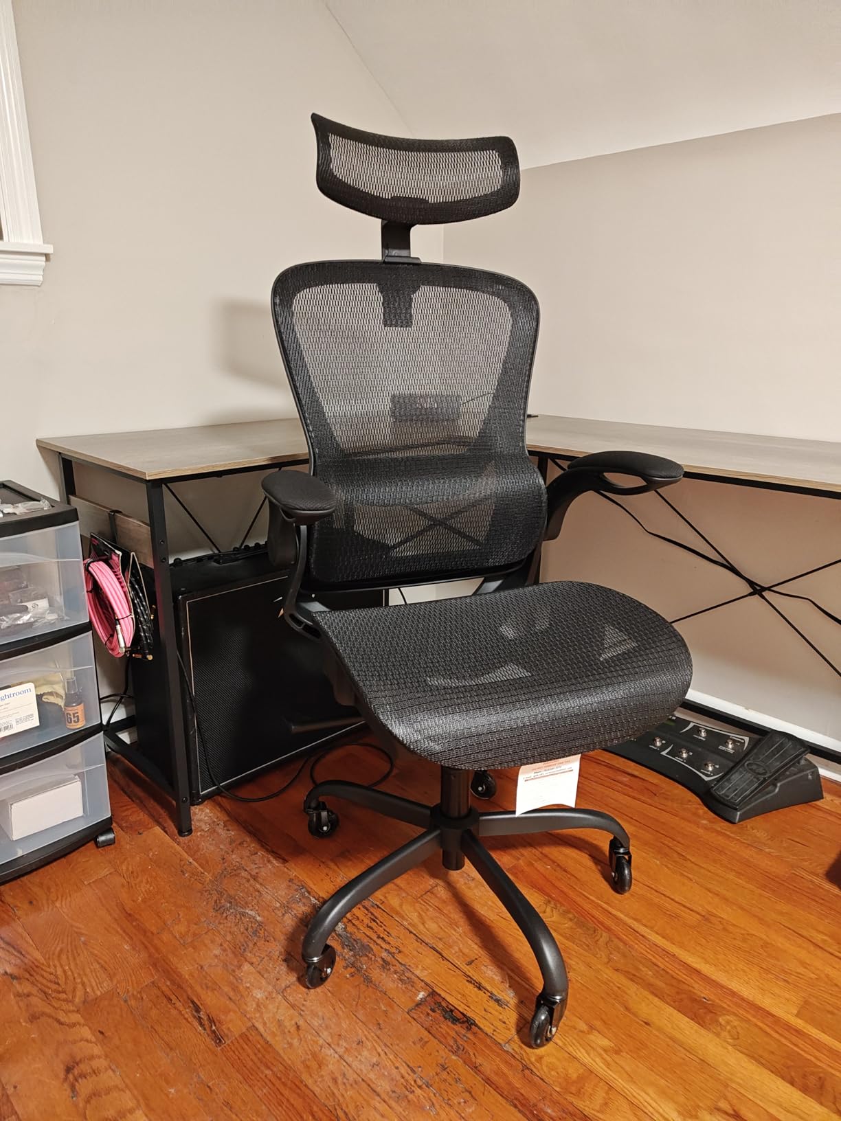 GABRYLLY Ergonomic Mesh Office Chair, Adjustable Home Desk Chair with Folding Armrest, 2D Headrest, Soft Seat and PU Wheel, Black Swivel Task Chair for Office, Business, Student (GY1108) customer photo 2