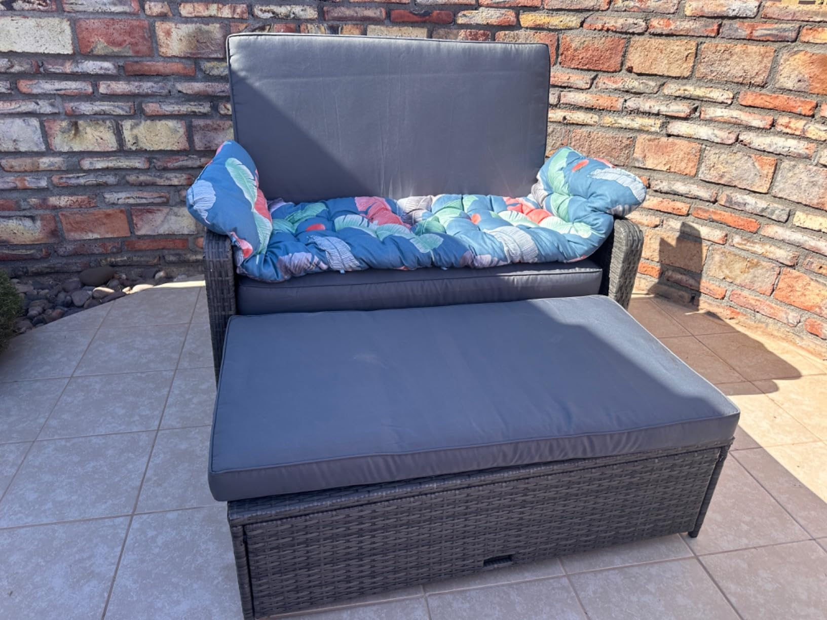RELAX4LIFE Wicker Patio Outdoor Daybed - Rattan Day Bed Lounger with Loveseat & Storage Ottoman, Sunbed Sofa Set w/Cushions, 4-Level Adjustable Backrest & 2 Retractable Trays, Patio Daybed (Beige) customer photo 2