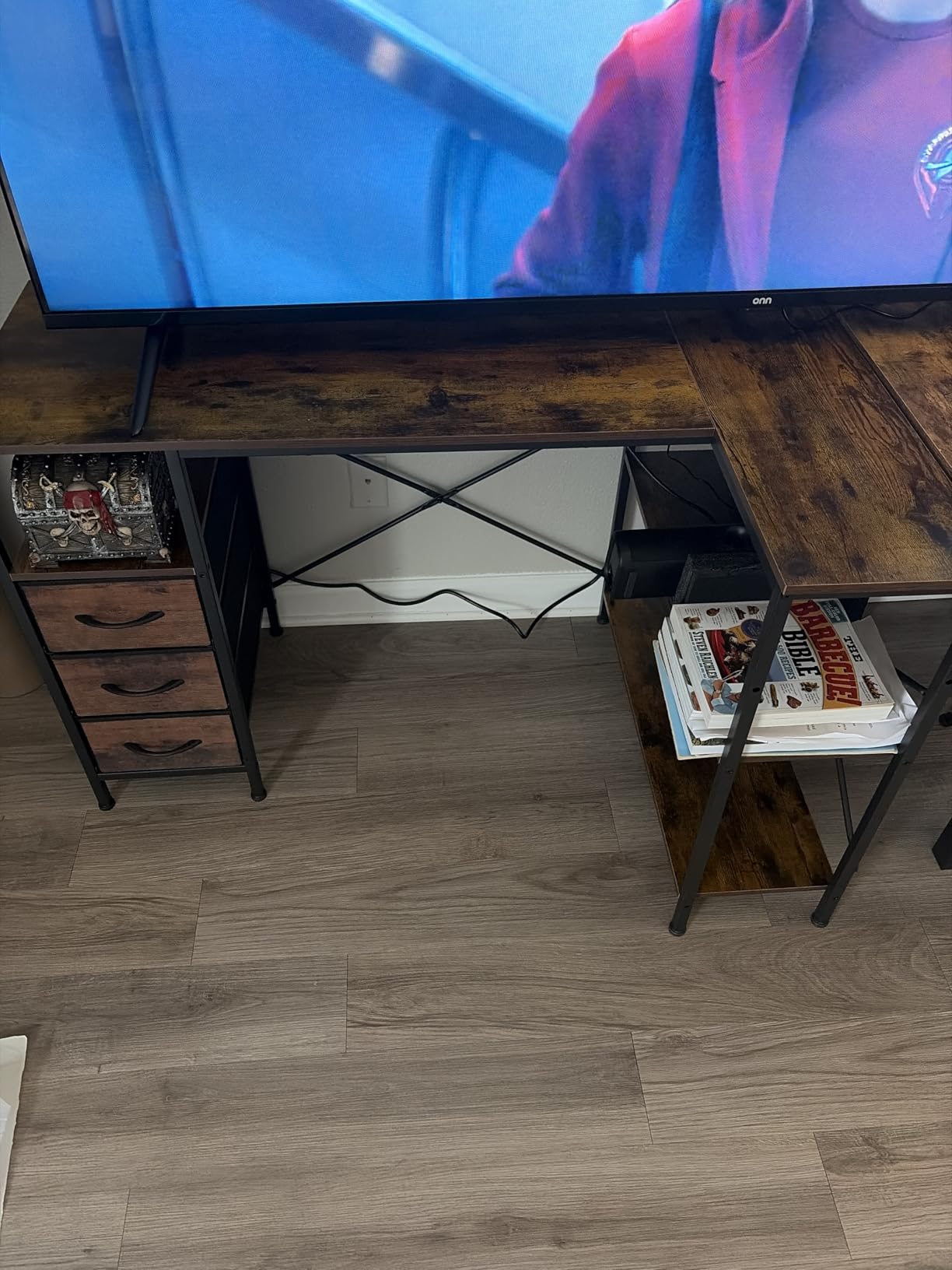 Huuger Computer Desk with 6 Drawers, Office Desk with Shelves, Reversible Gaming Desk, Corner Desk with Storage, Work for Home Office, Study, Living Room, 47inch, Rustic Brown customer photo 1