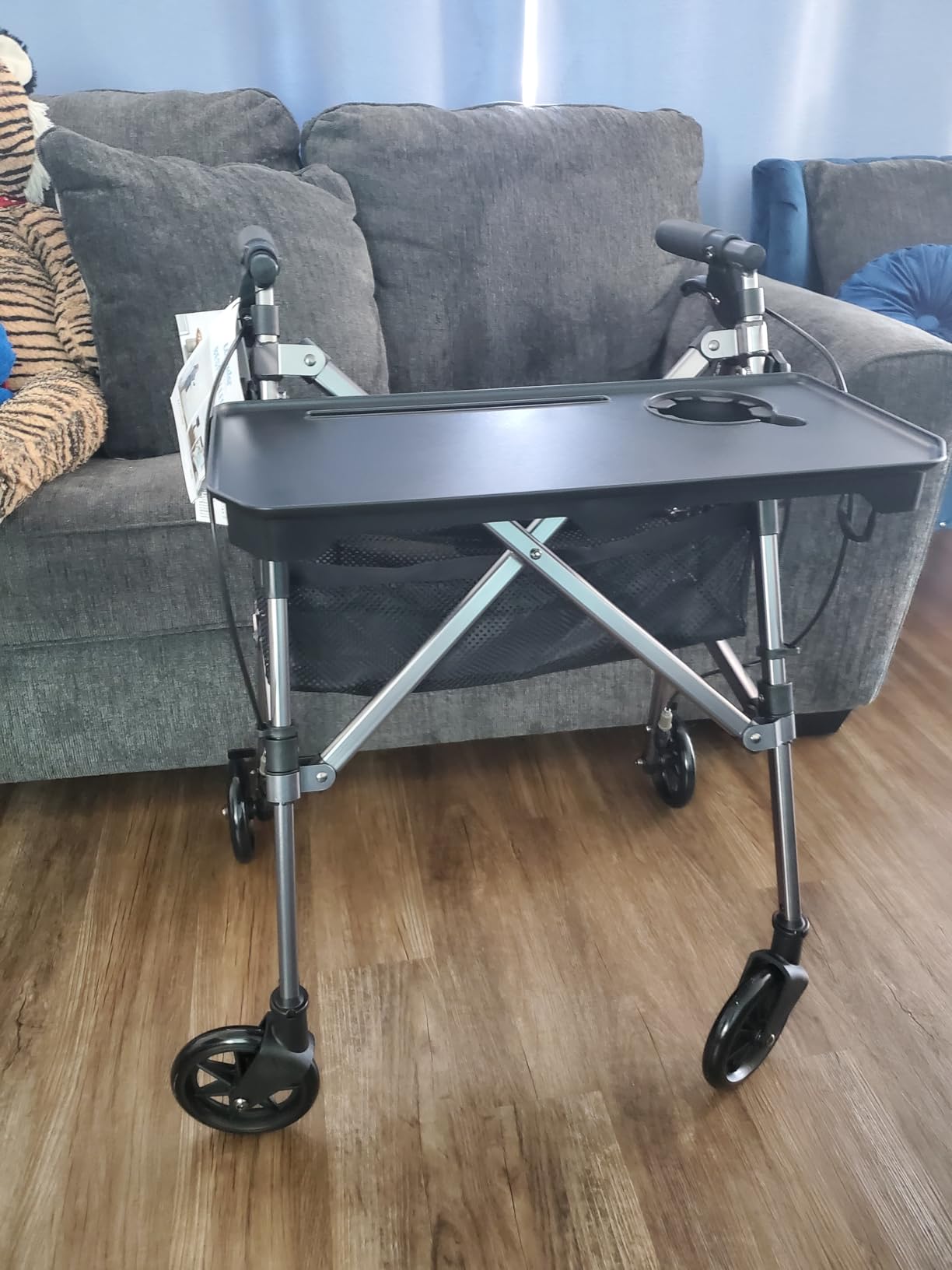 Stander Wonder Indoor Rollator with Tray and Basket, Lightweight Folding Mobility Rolling-Walker for Seniors and Adults, Narrow Walker with 6-inch Wheels, Locking Brakes, Black Walnut customer photo 1