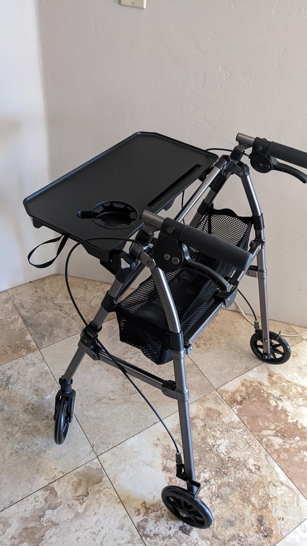 Stander Wonder Indoor Rollator with Tray and Basket, Lightweight Folding Mobility Rolling-Walker for Seniors and Adults, Narrow Walker with 6-inch Wheels, Locking Brakes, Black Walnut customer photo 2