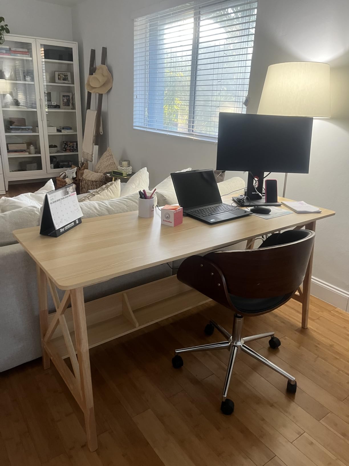 NELYE Extra Long Writing Desk with Bookshelf, 55