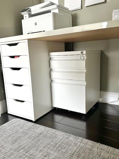 Guizeeopo 3 Drawer File Cabinet with Lock, File Cabinets for Home Office,Under Desk Cabinet, Locking File Cabinet for A4/Letter/Legal, Fully Assembled Expect Casters, Matte White customer photo 1