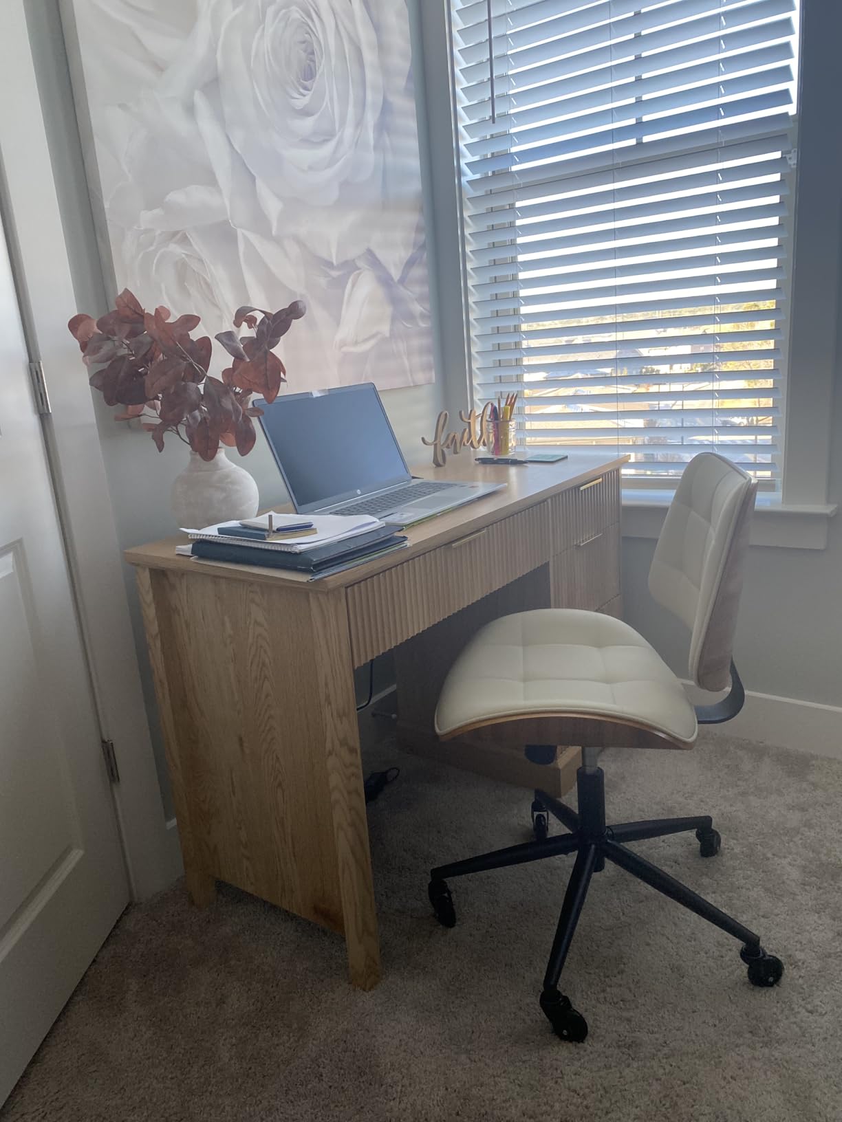 Home Office Desk Chair with Rubber Wheels, Armless Bentwood, Black customer photo 1
