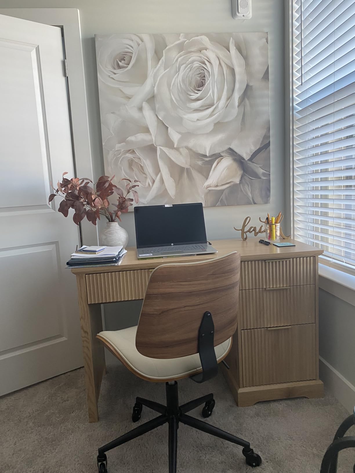 Home Office Desk Chair with Rubber Wheels, Armless Bentwood, Black customer photo 2