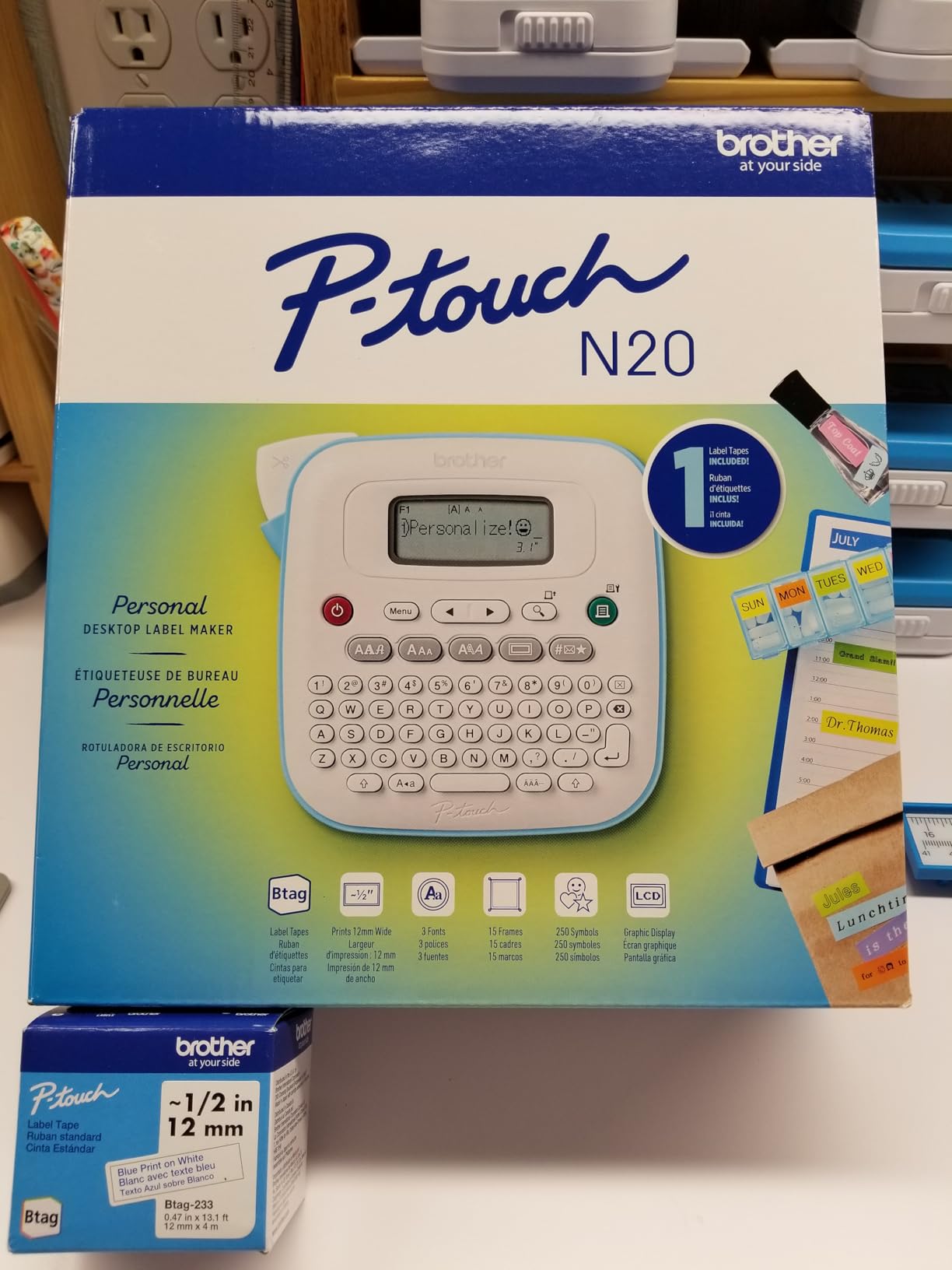 Brother P-Touch PT-N20 Personal Desktop Label Maker, Portable, Handheld and Prints, P-Touch Btag ~½” (12mm) Wide Color Personalized Label Tapes customer photo 2