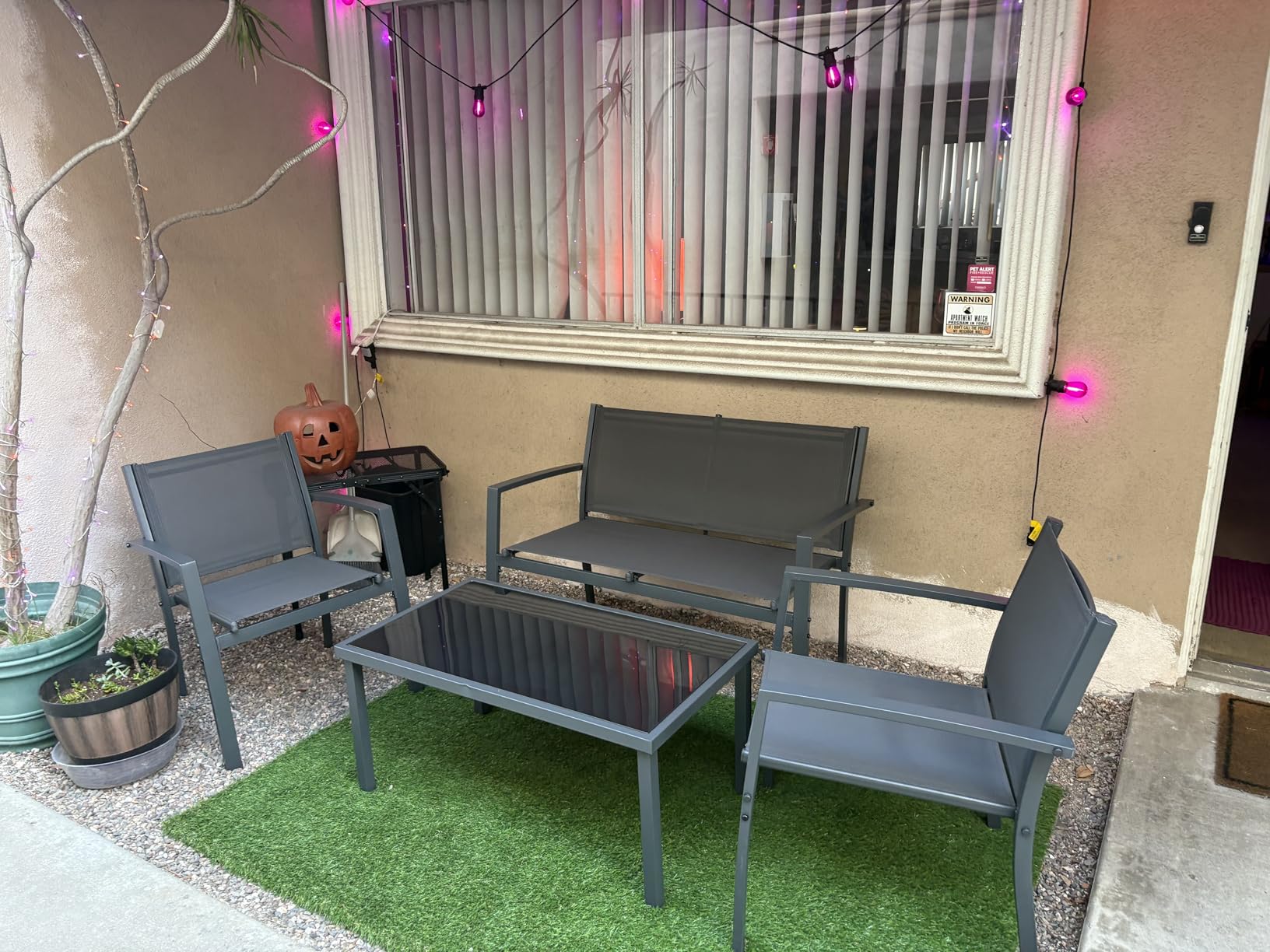 Shintenchi 4 Pieces Patio Furniture Set All Weather Textile Fabric Outdoor Conversation Set, with Glass Coffee Table, Loveseat, 2 Single Chairs for Home, Garden, Lawn, Porch(Gray) customer photo 1