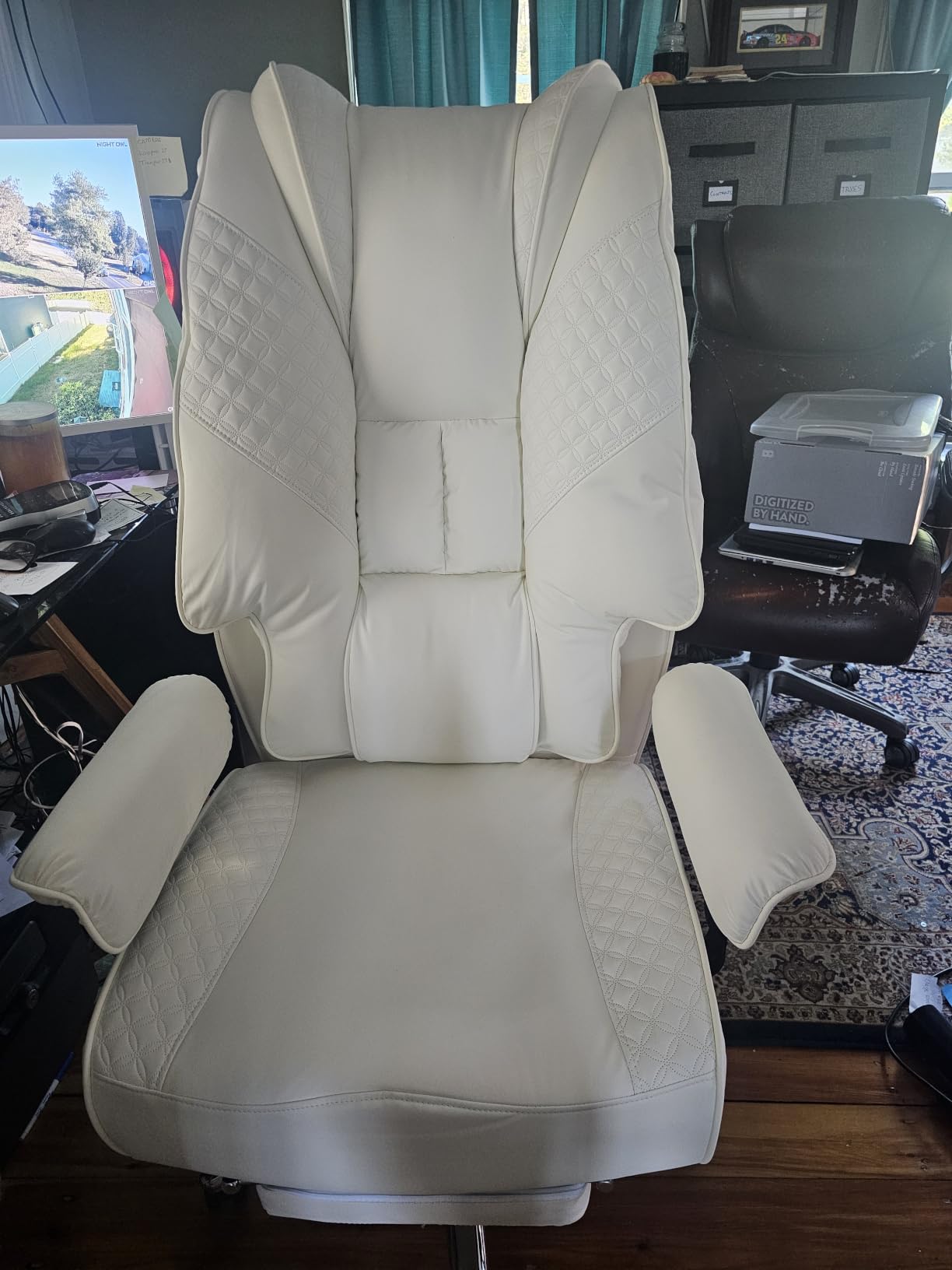 EXCEBET Big and Tall Office Chair with Footrest, PU Leather High Back Executive Office Chair 400lbs, Ergonomic Computer Chairs Lumbar Support for Heavy People (Blue) customer photo 2