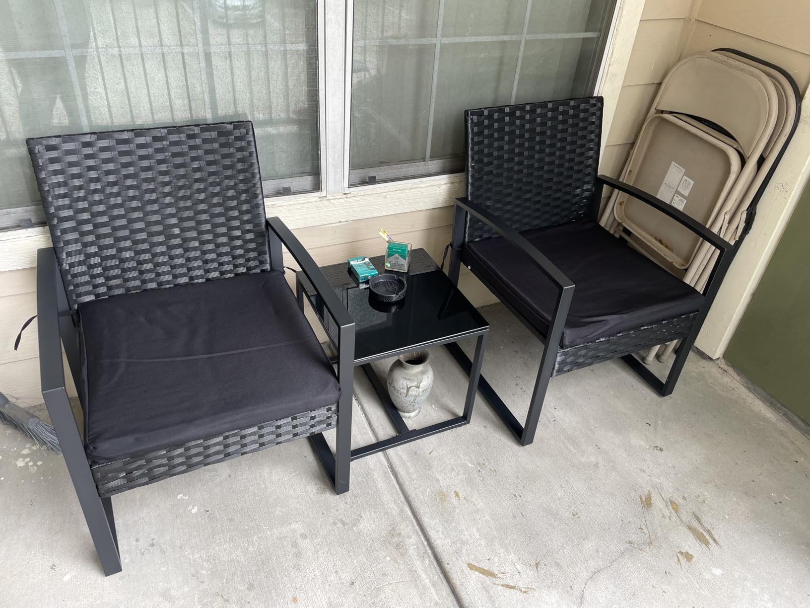 Bezseller 3-Piece Patio Furniture Set, Wicker Bistro Set, Black customer photo 2